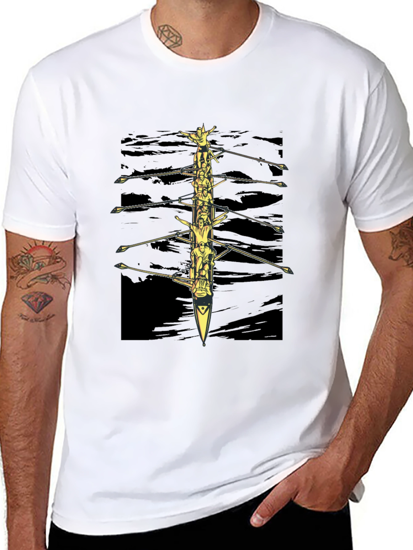 Rowing Team Graphic Tee - Black Crewneck T-Shirt