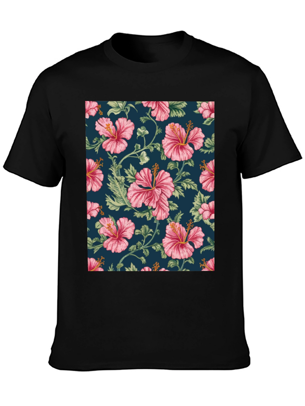 Floral Hibiscus Print Black T-Shirt