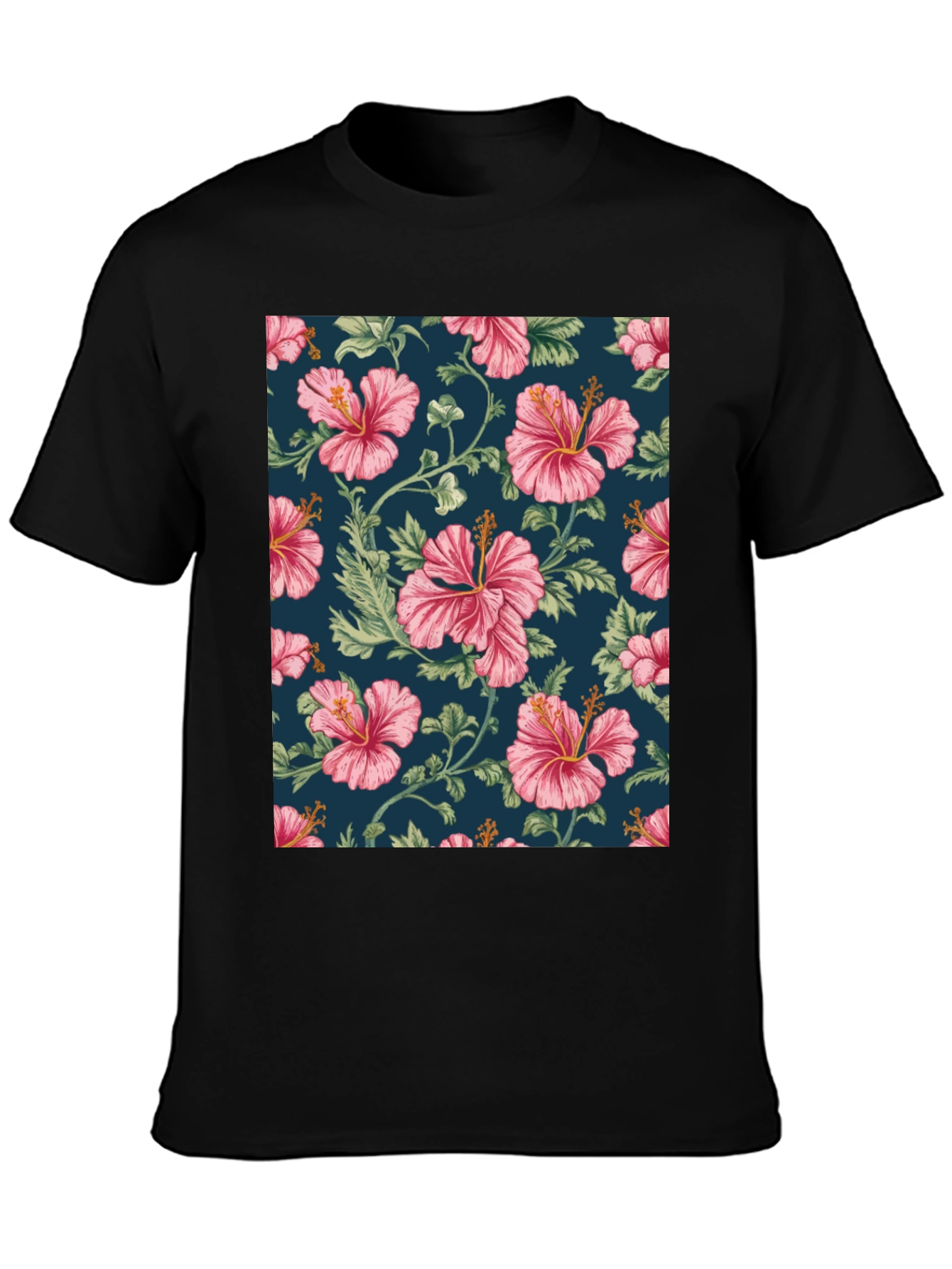 Floral Hibiscus Print Black T-Shirt