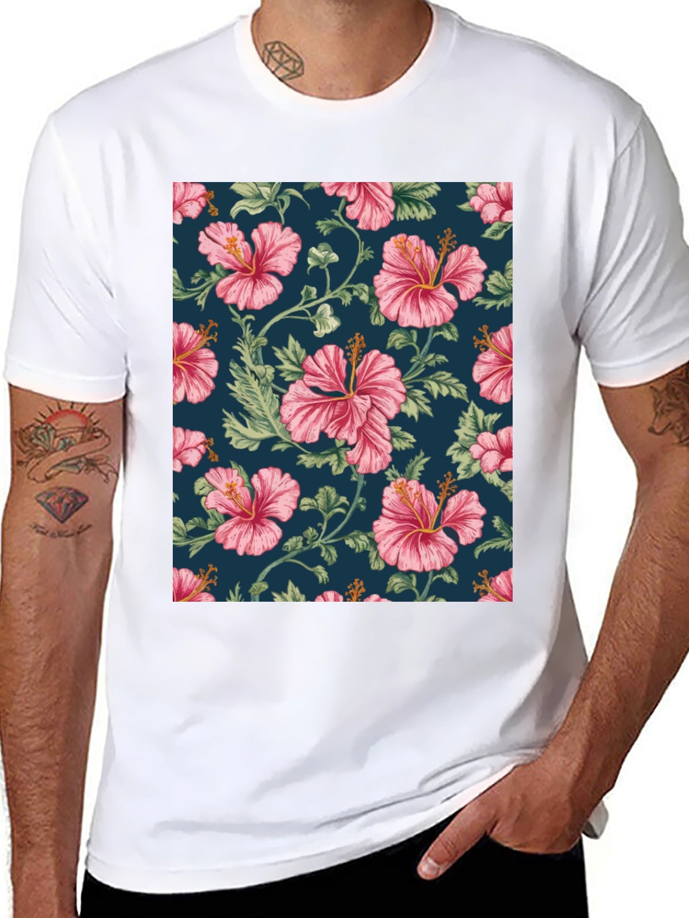 Floral Hibiscus Print Black T-Shirt