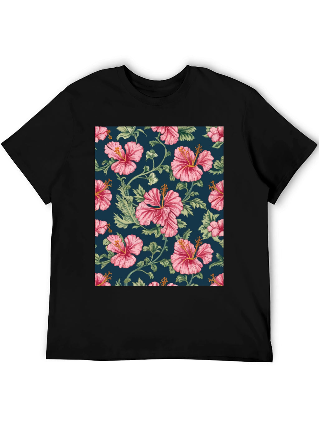 Floral Hibiscus Print Black T-Shirt