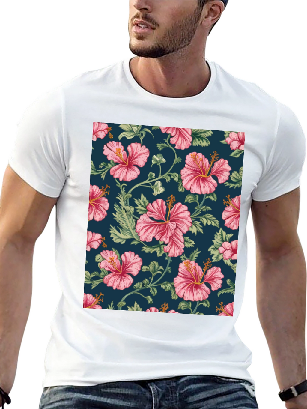Floral Hibiscus Print Black T-Shirt