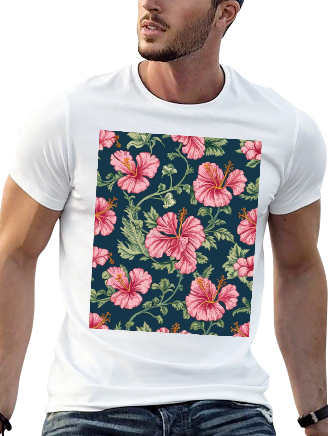 Floral Hibiscus Print Black T-Shirt