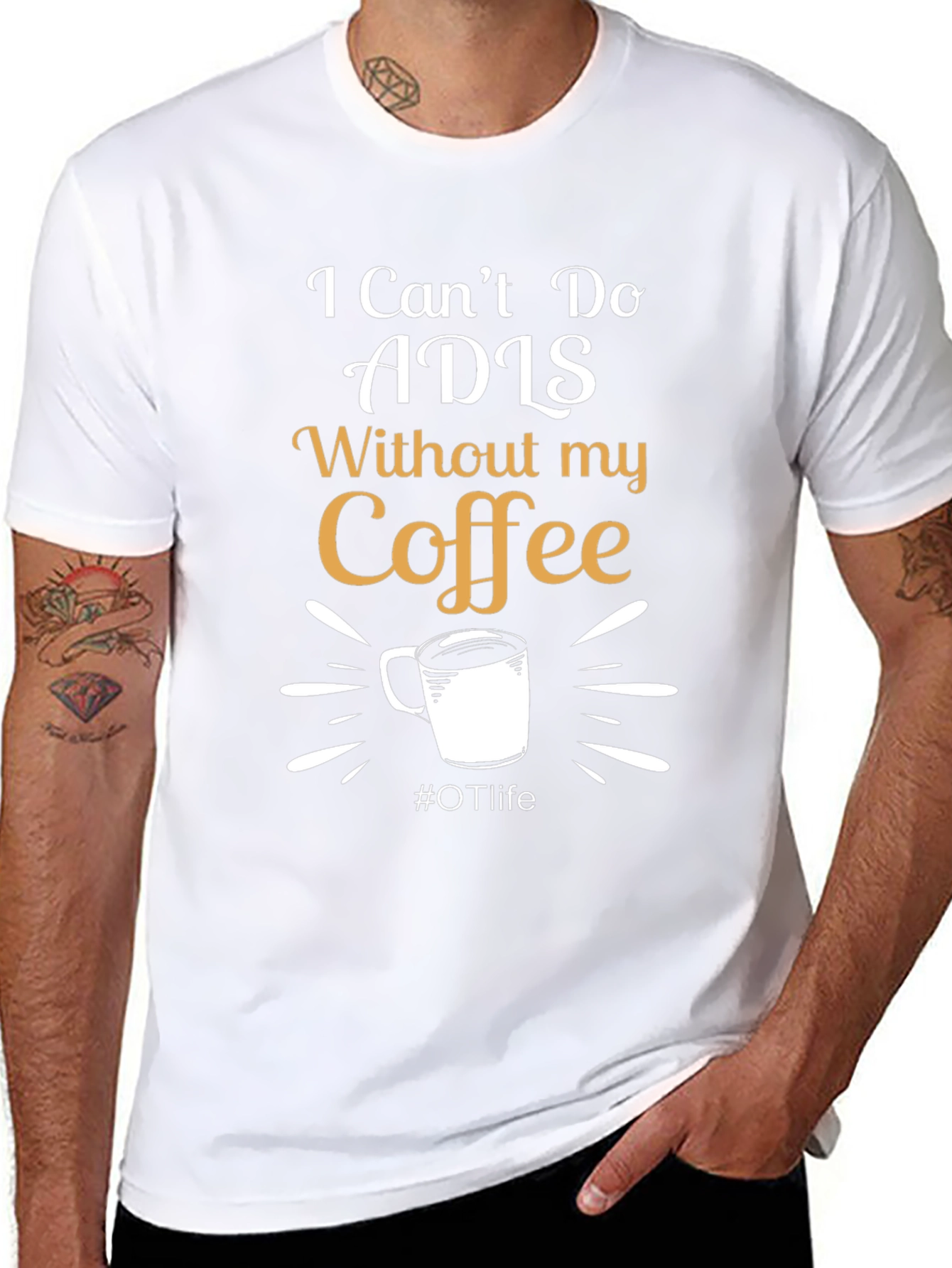 I Cant Do ADLS Without My Coffee Black T-Shirt