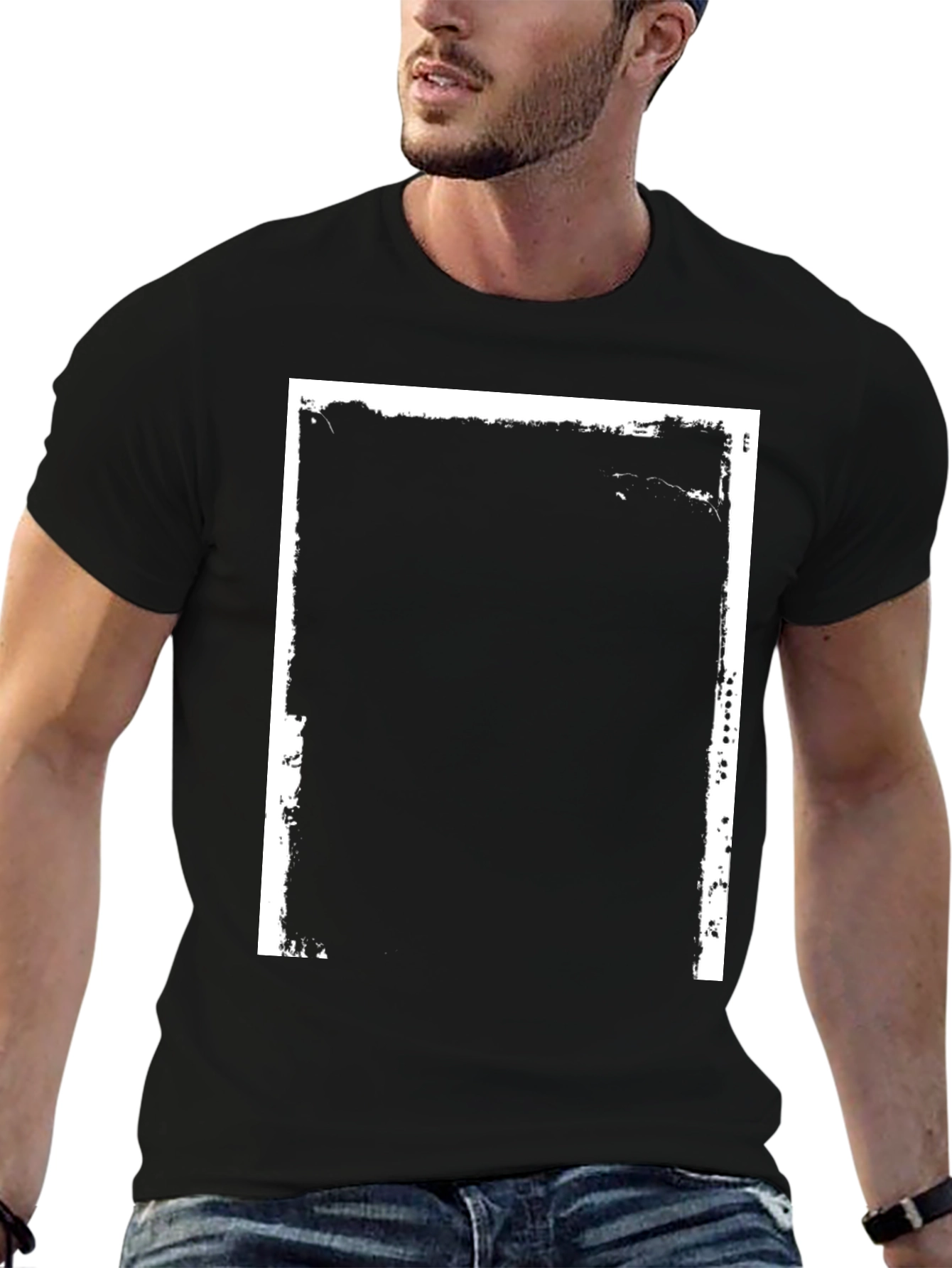 Black T-Shirt with Distressed Frame