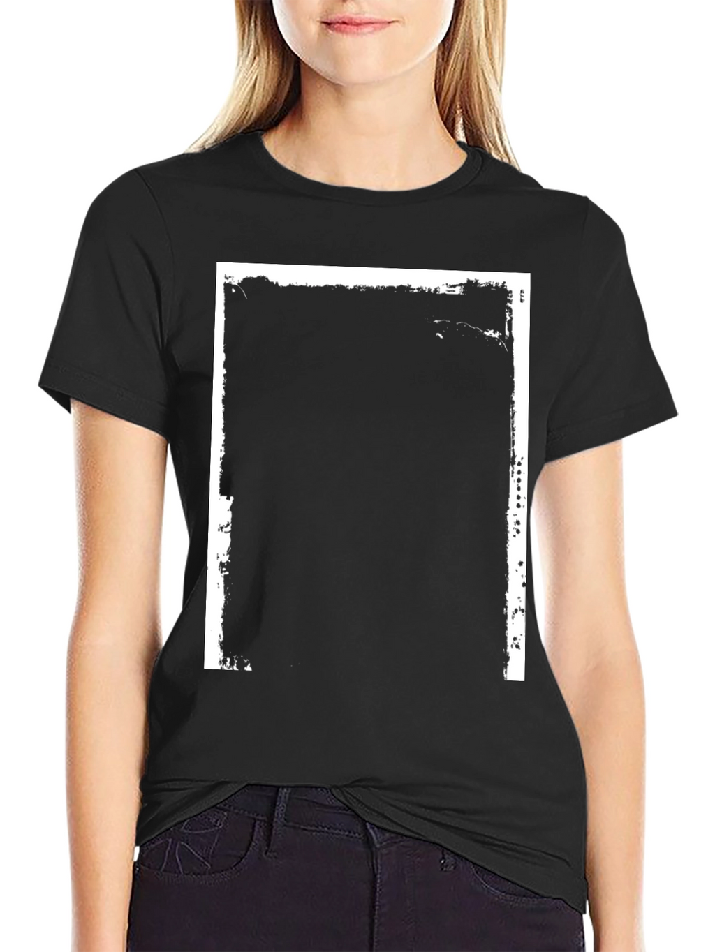 Black T-Shirt with Distressed Frame