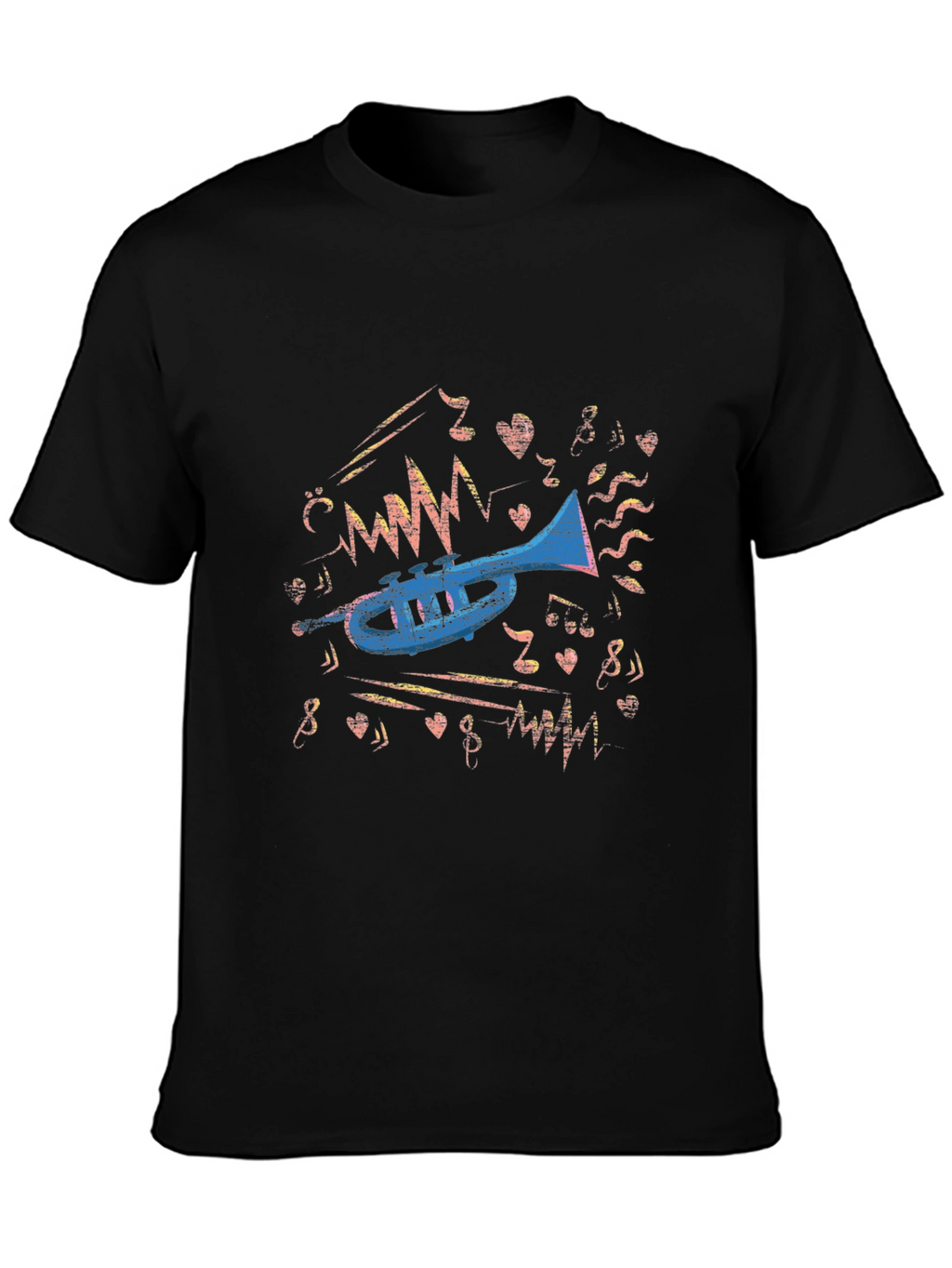 Musical Trumpet Graphic Tee - Black Cotton T-Shirt