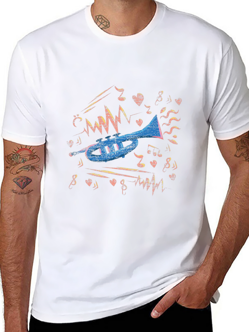 Musical Trumpet Graphic Tee - Black Cotton T-Shirt