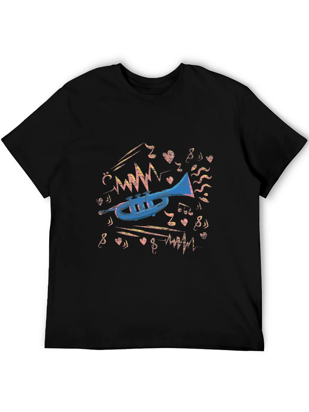 Musical Trumpet Graphic Tee - Black Cotton T-Shirt