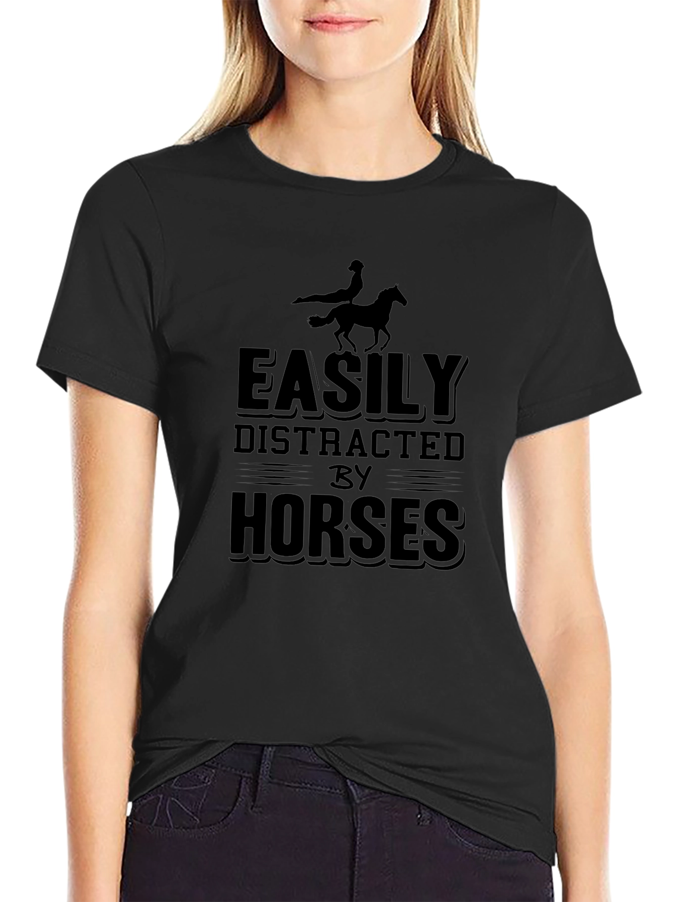 Easily Distracted by Horses Black T-Shirt