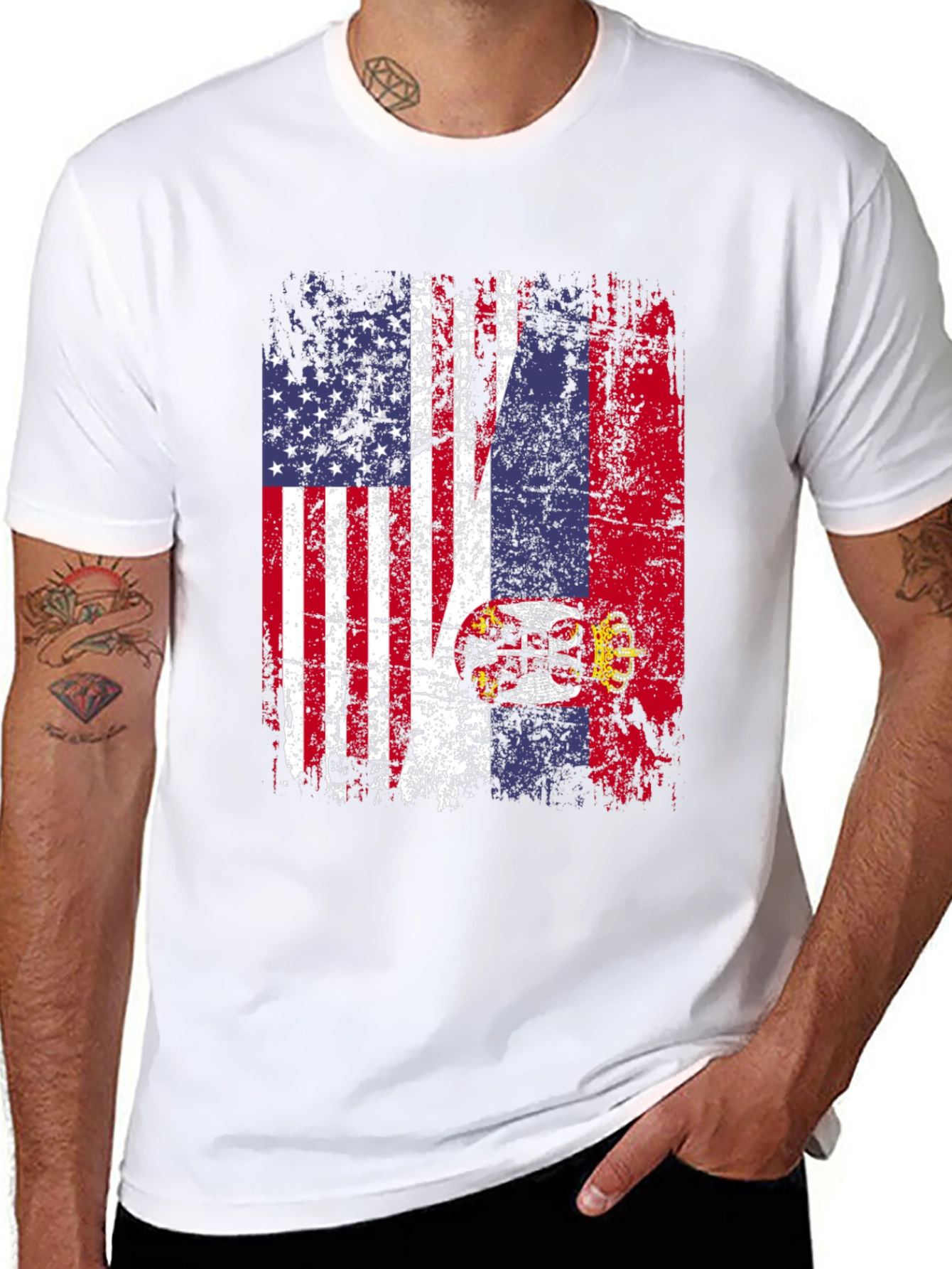 USA Serbia Flag Graphic T-Shirt