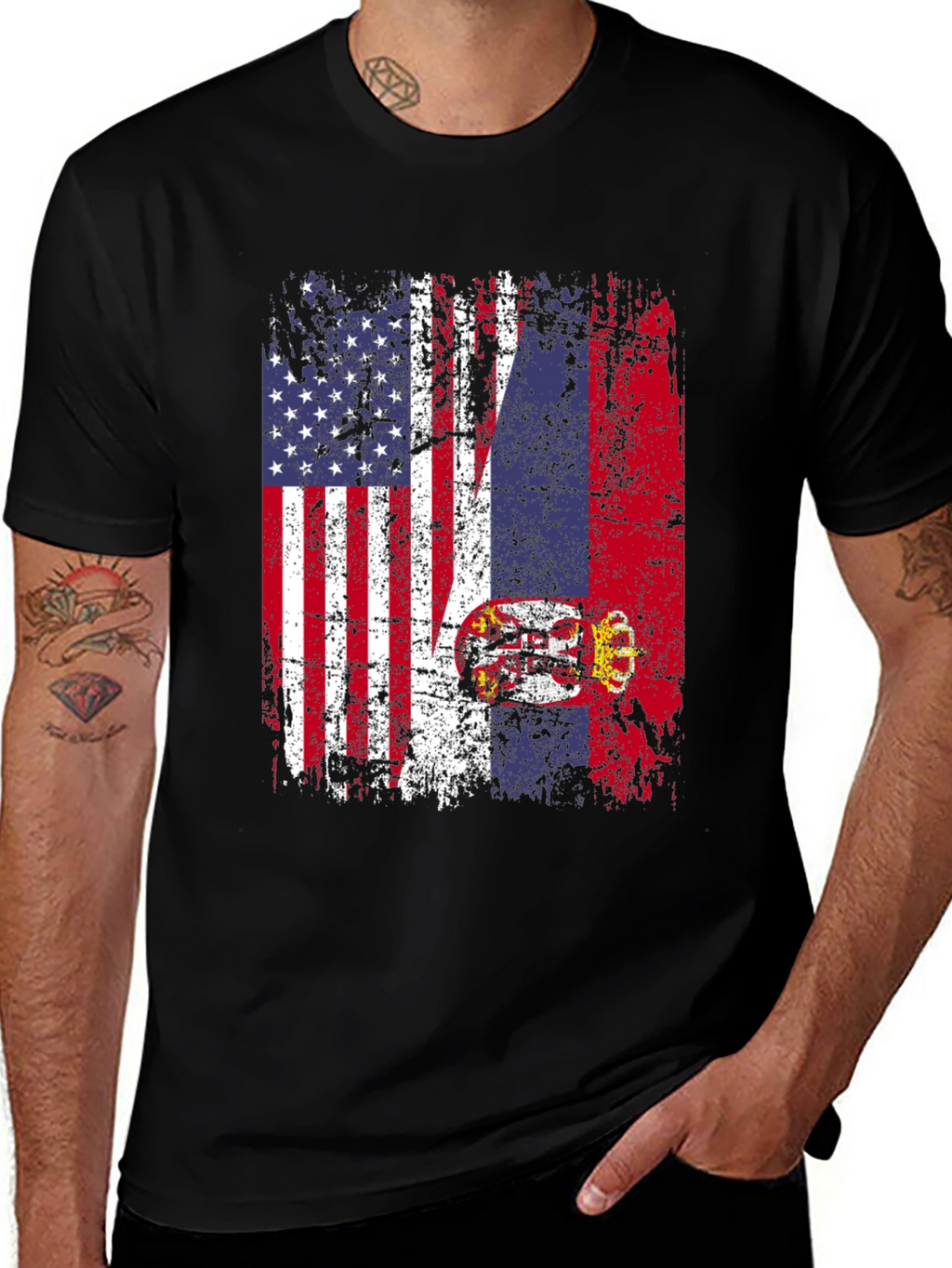 USA Serbia Flag Graphic T-Shirt