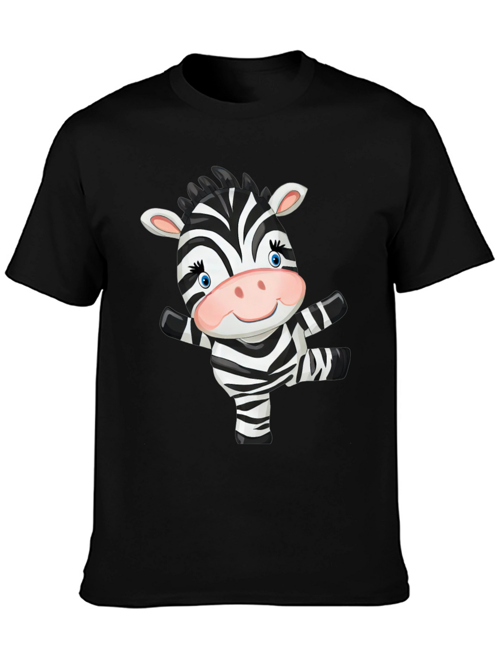 Zebra Cartoon Black T-Shirt