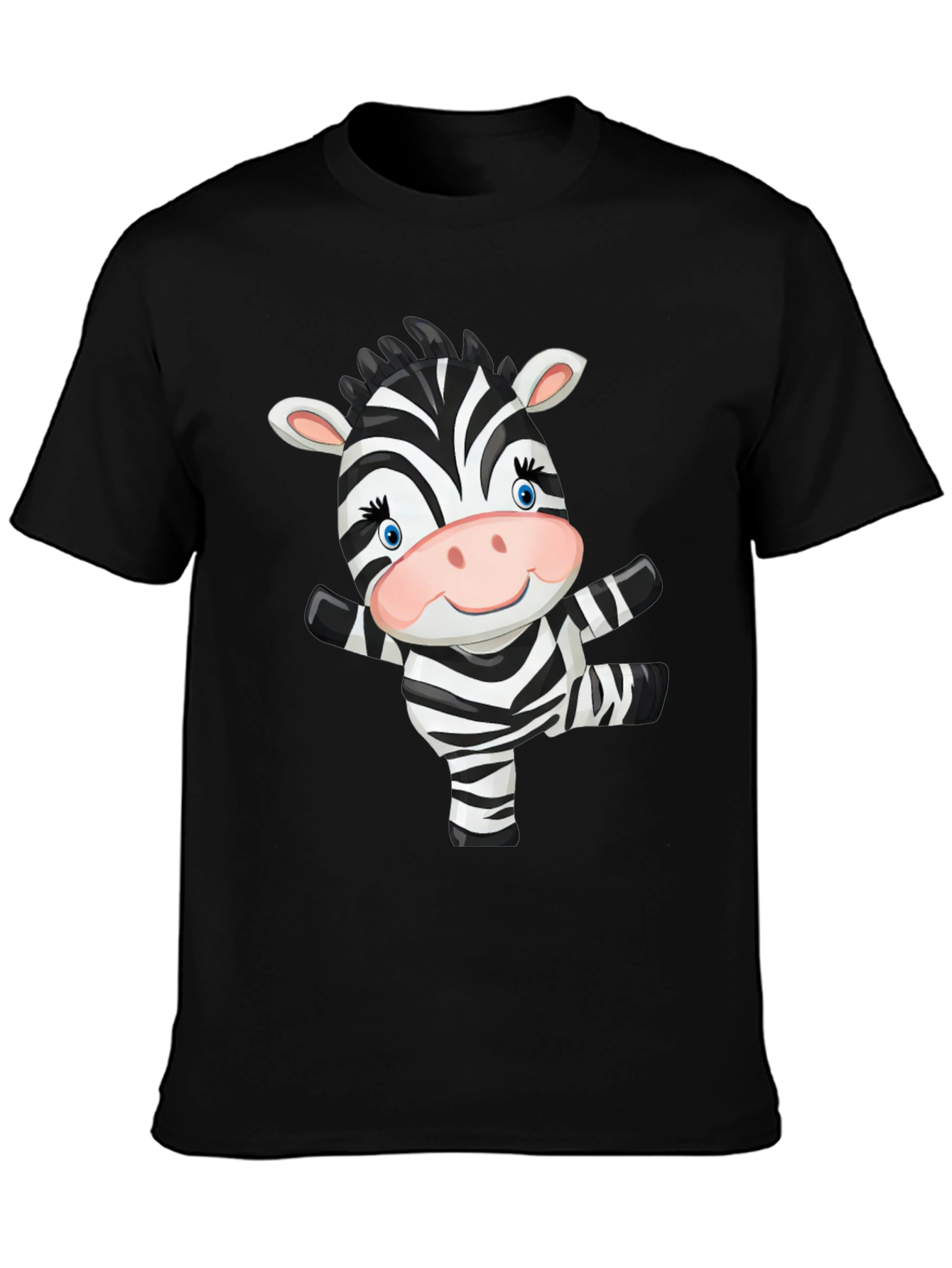 Zebra Cartoon Black T-Shirt