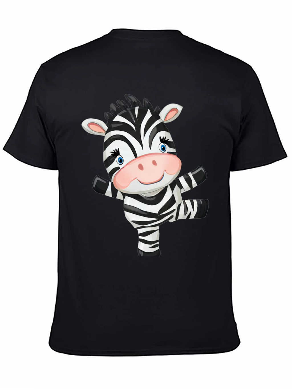 Zebra Cartoon Black T-Shirt
