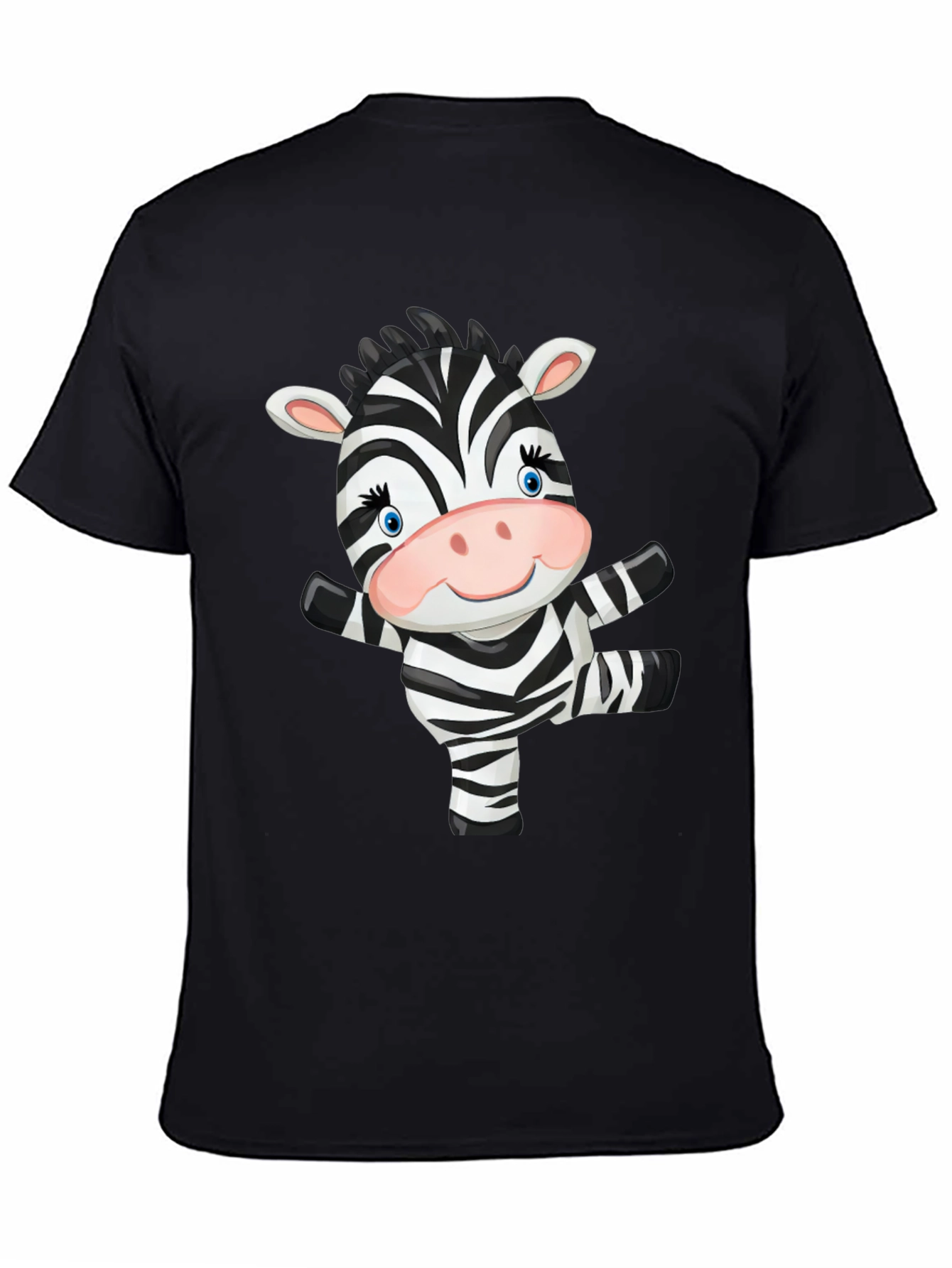 Zebra Cartoon Black T-Shirt