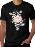 Zebra Cartoon Black T-Shirt
