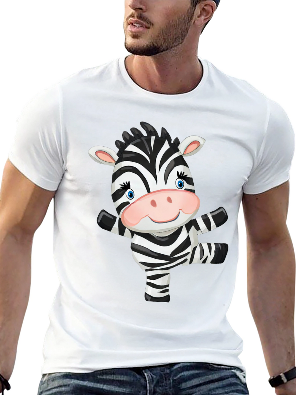 Zebra Cartoon Black T-Shirt