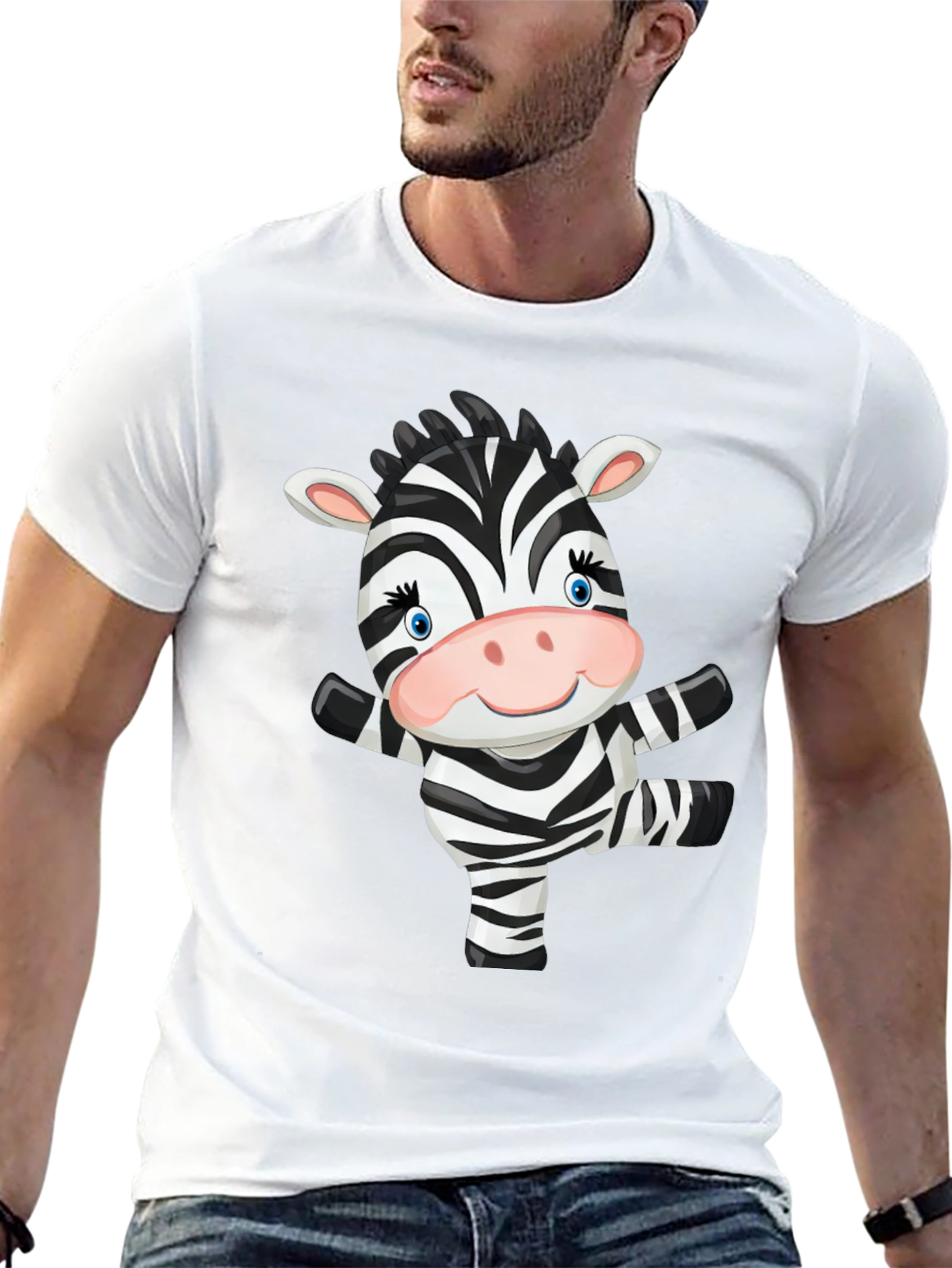 Zebra Cartoon Black T-Shirt
