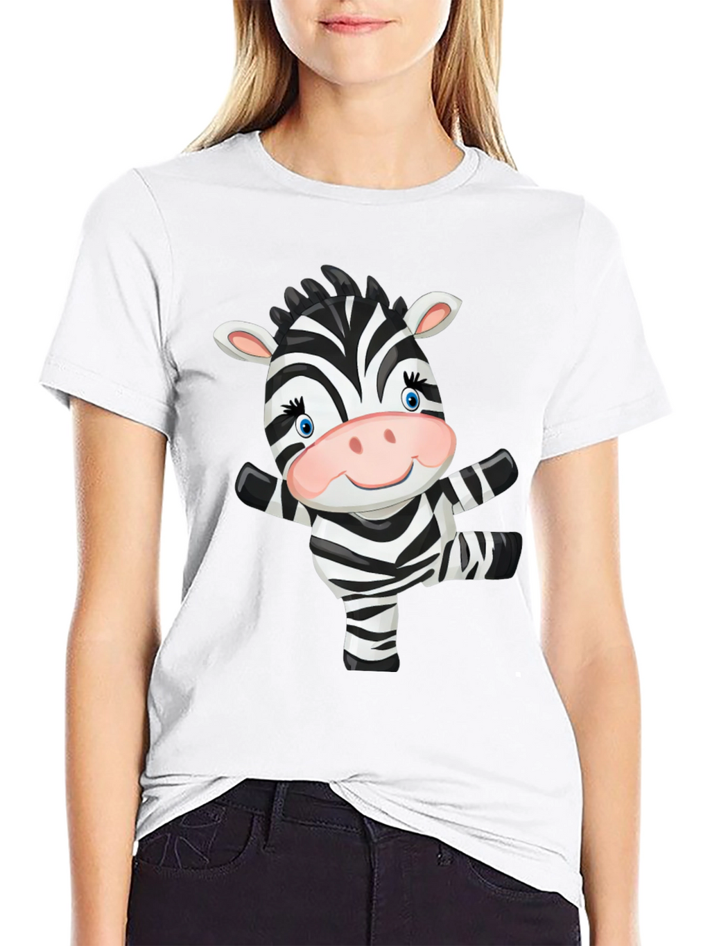 Zebra Cartoon Black T-Shirt