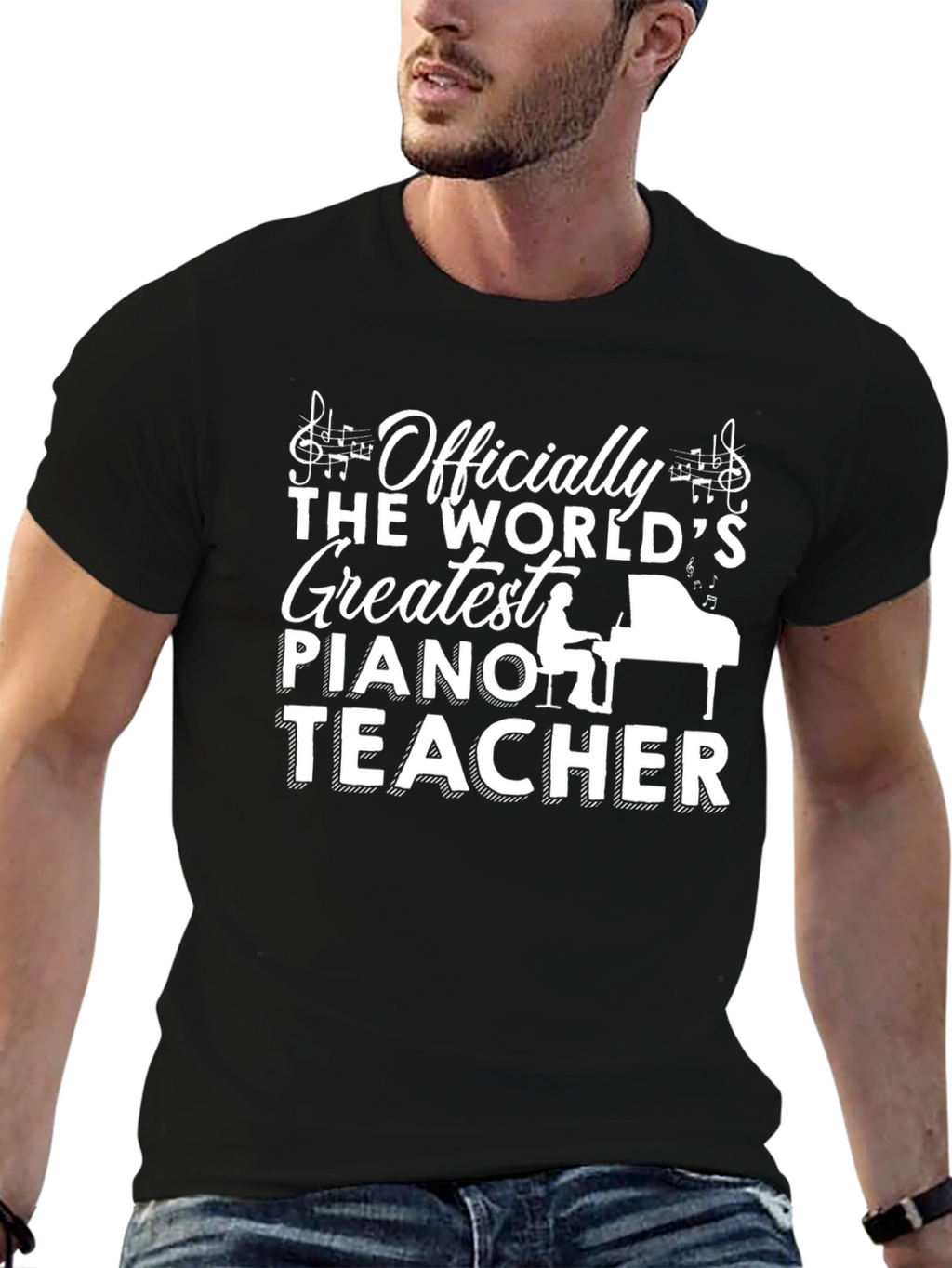 Worlds Greatest Piano Teacher Black Graphic T-Shirt