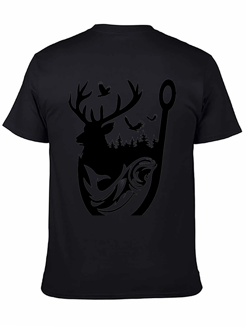 Mens Graphic Tee: Deer Fish and Forest Design