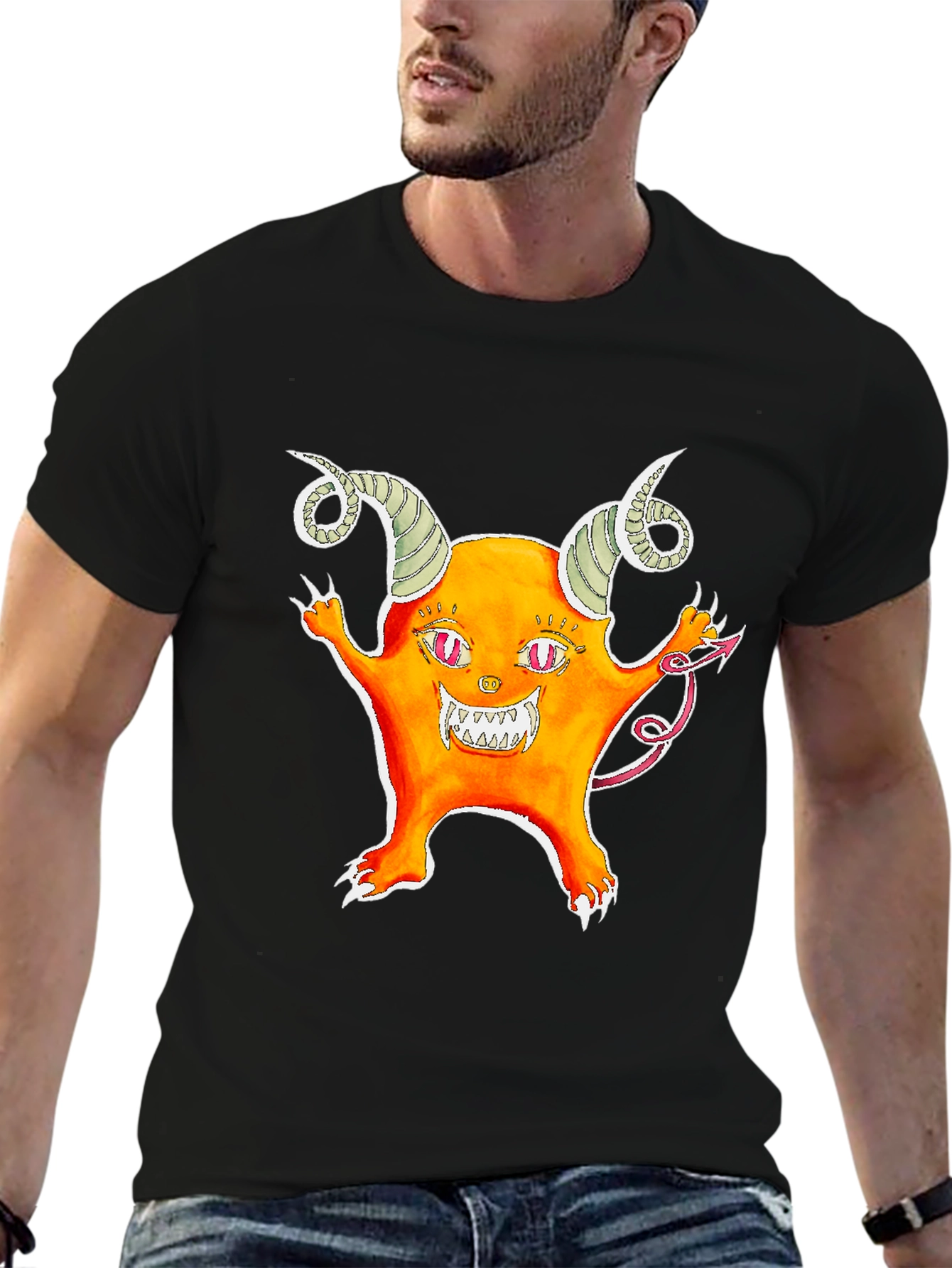 Monster Graphic Tee - Black Cotton T-Shirt
