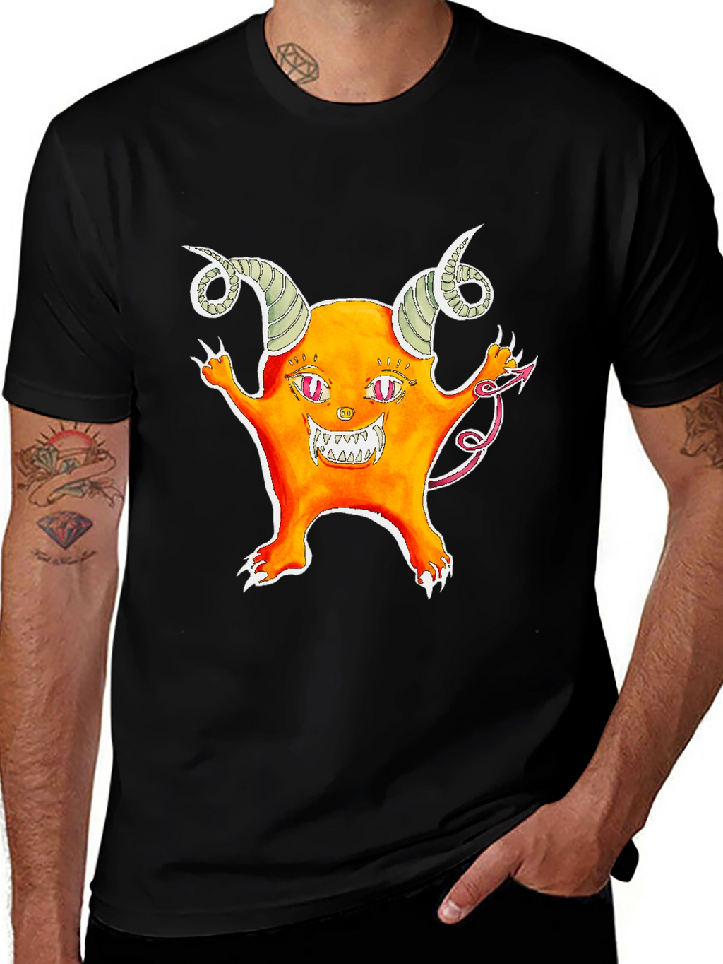 Monster Graphic Tee - Black Cotton T-Shirt