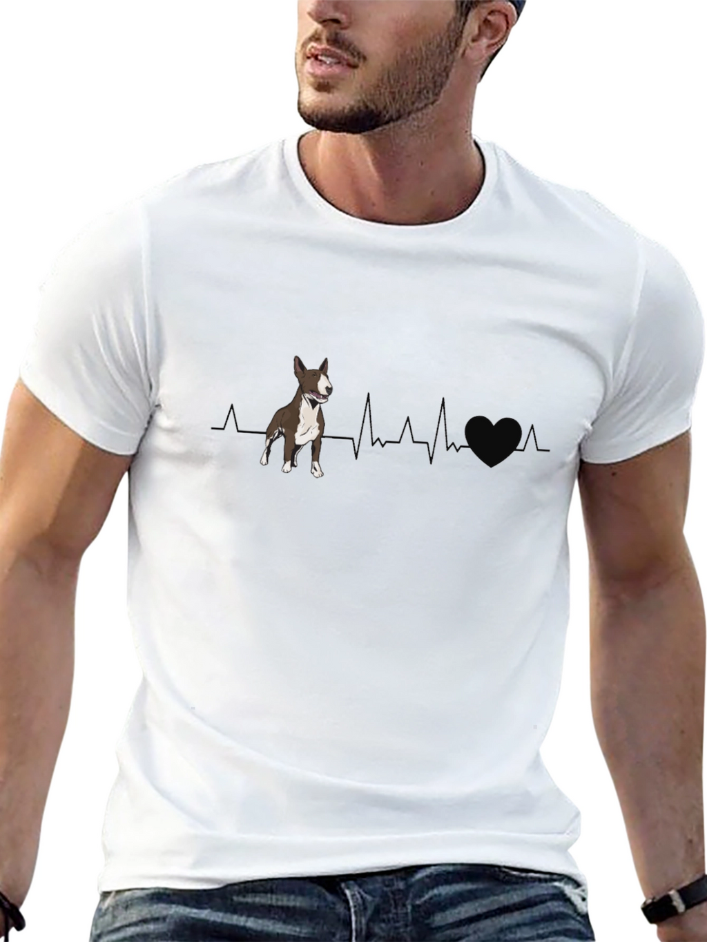 Dog Heartbeat Graphic T-Shirt - Bull Terrier Love