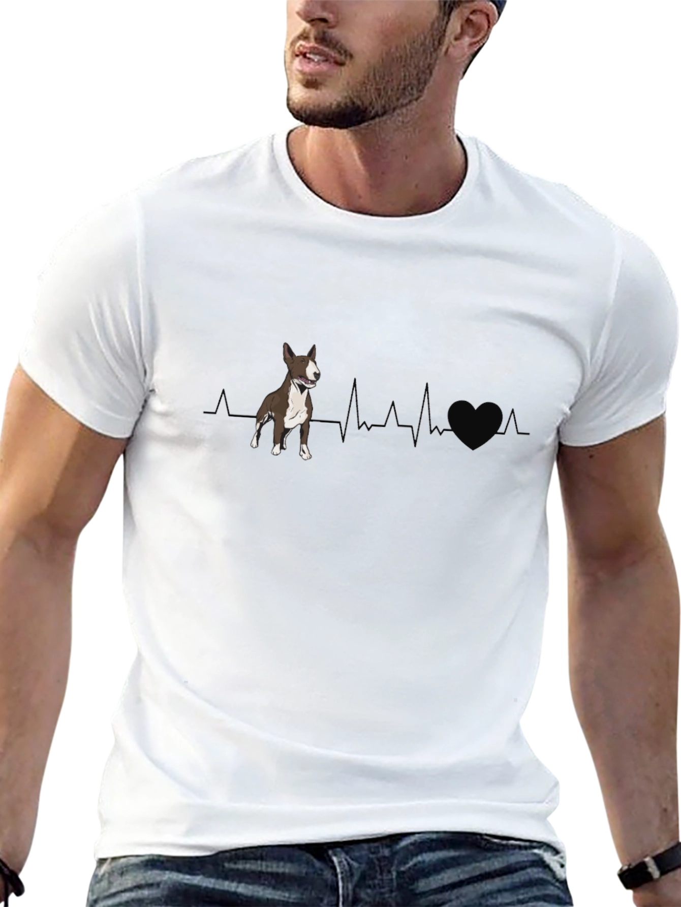 Dog Heartbeat Graphic T-Shirt - Bull Terrier Love