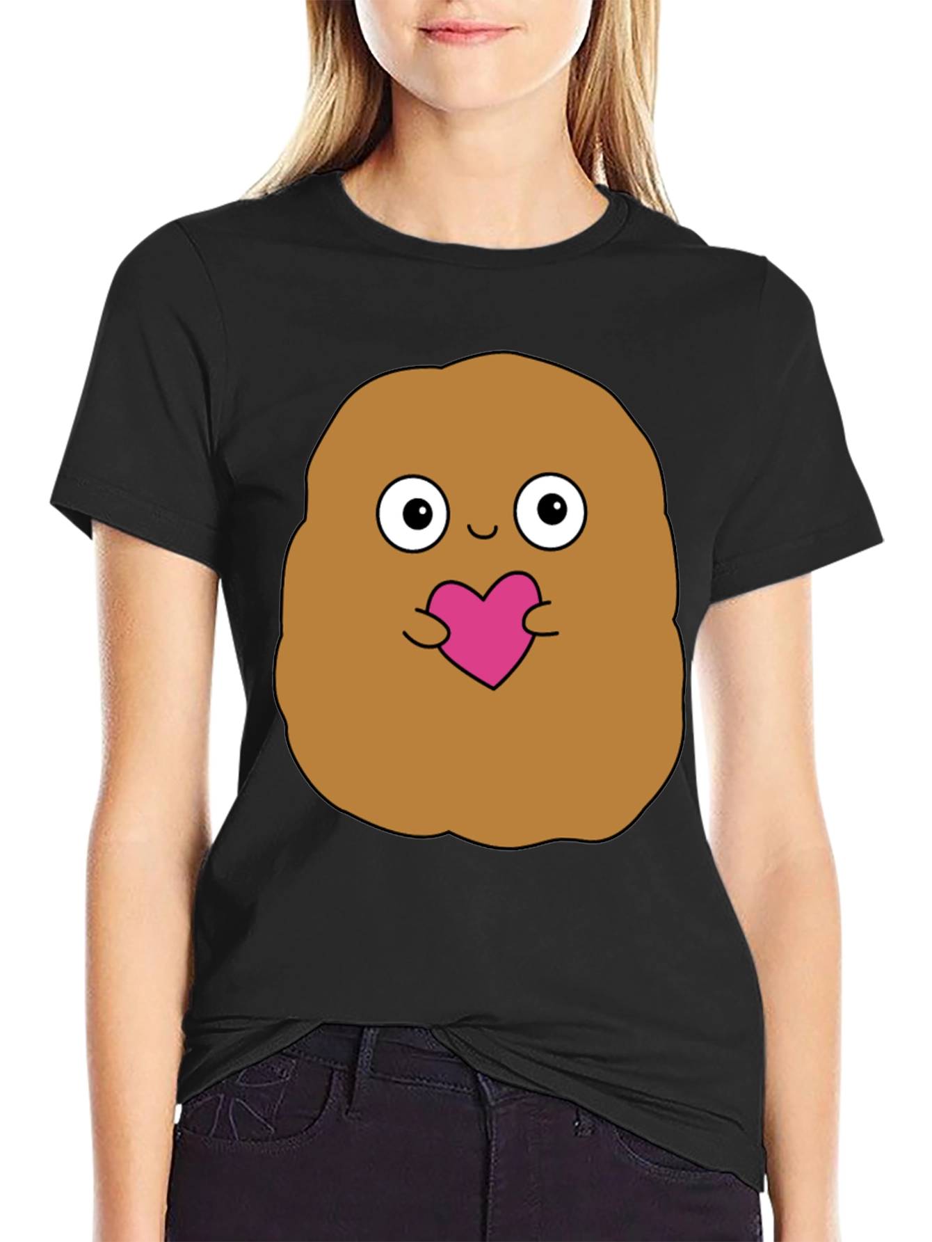 Cute Potato Holding Heart Graphic T-Shirt