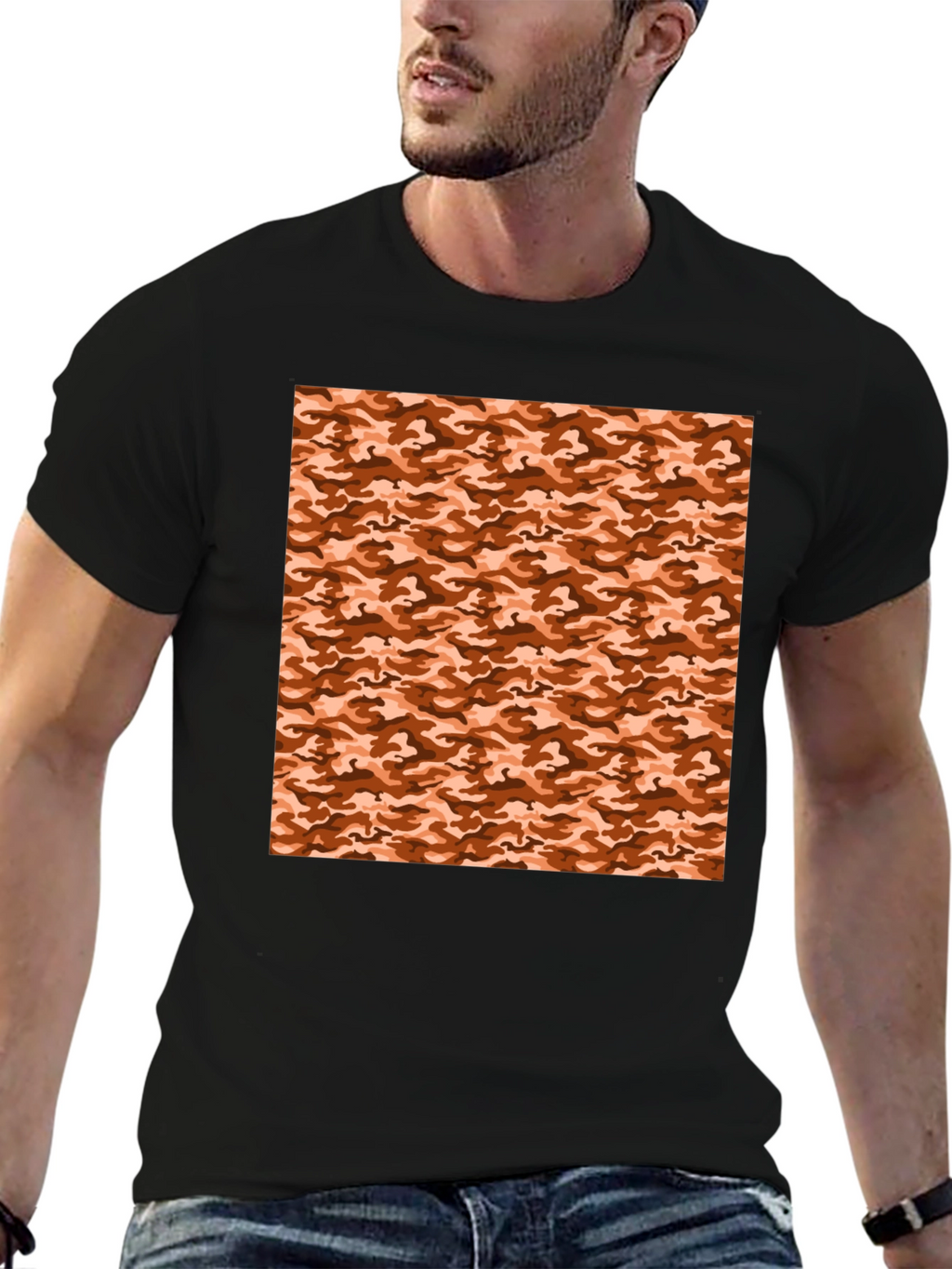 Black Tee with Camouflage Print
