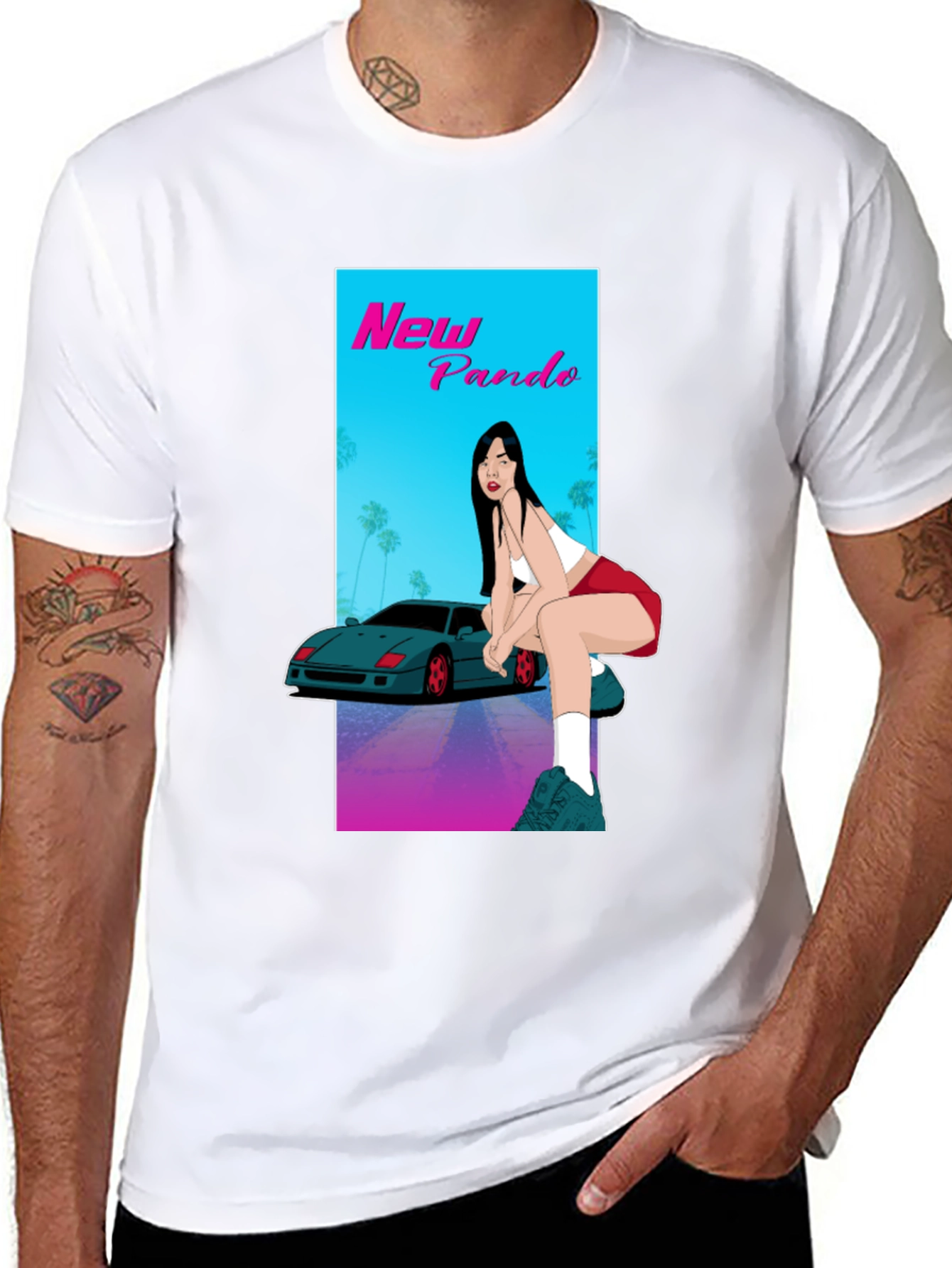 New Pando Car and Girl Graphic T-Shirt