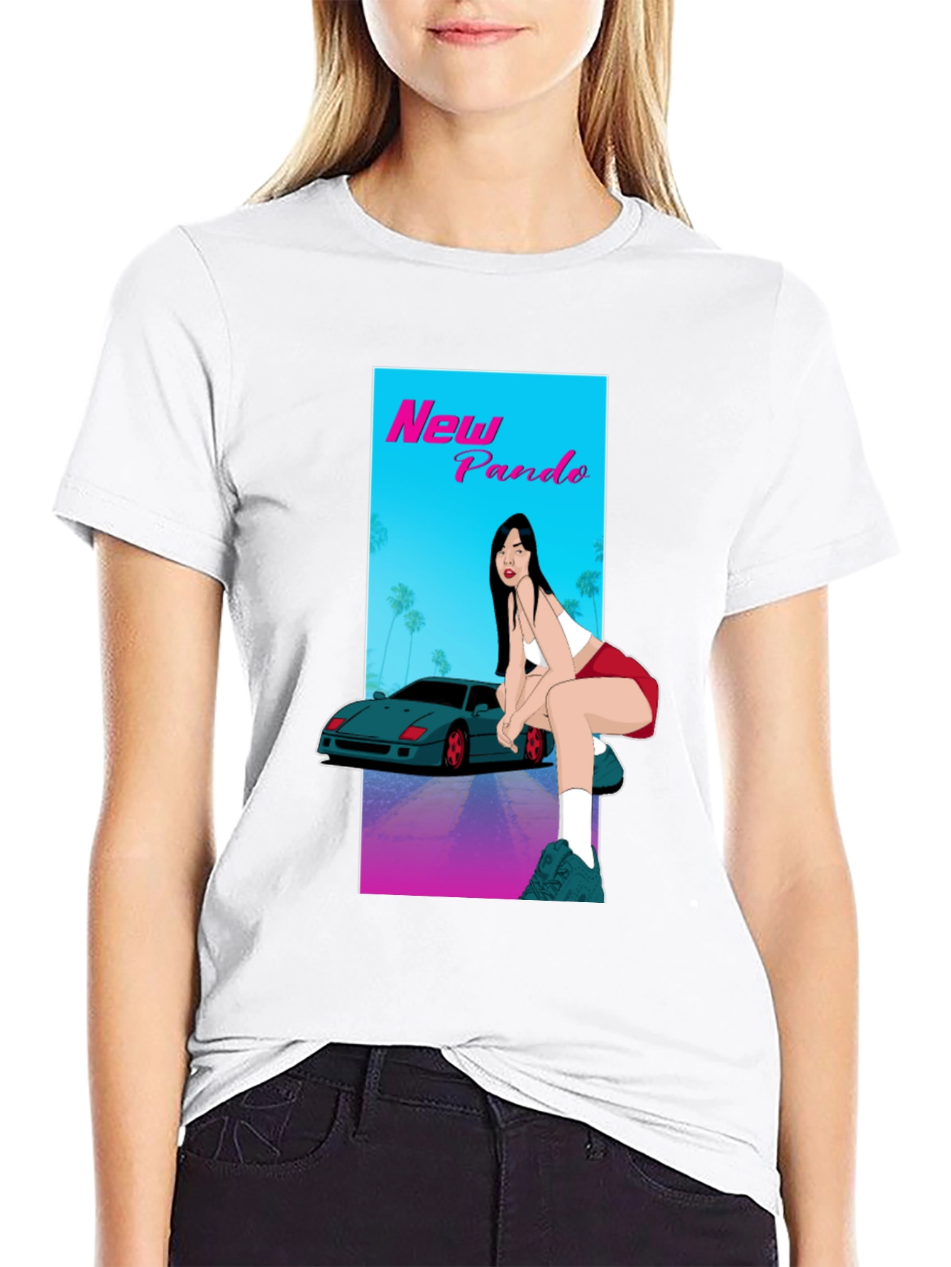 New Pando Car and Girl Graphic T-Shirt