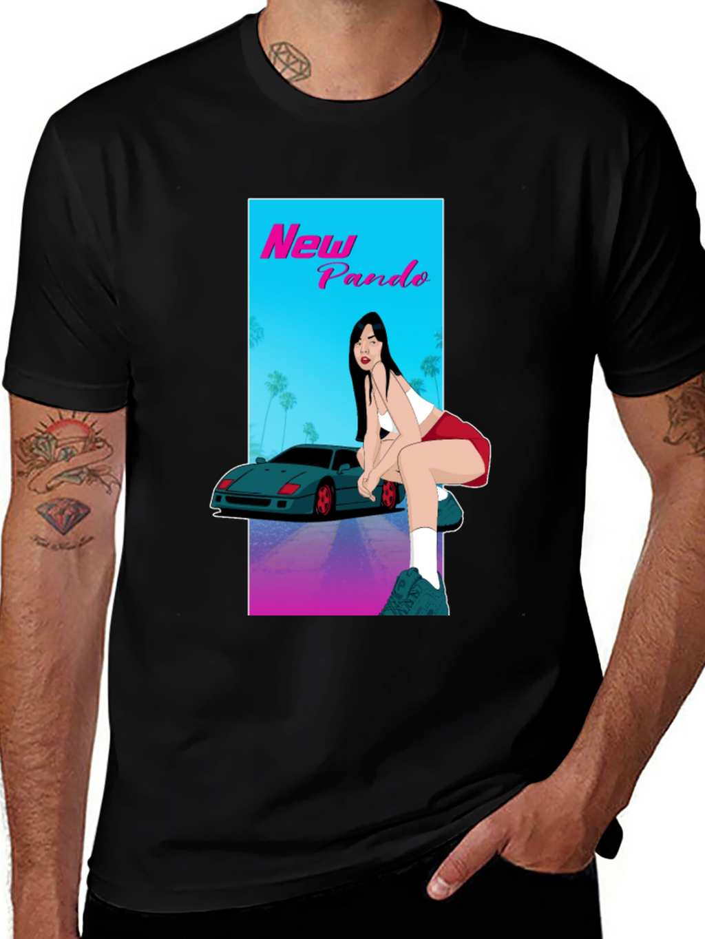 New Pando Car and Girl Graphic T-Shirt