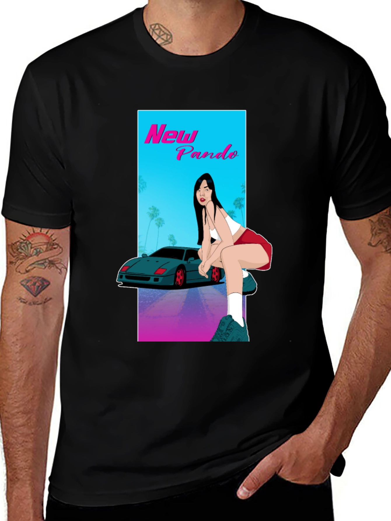 New Pando Car and Girl Graphic T-Shirt