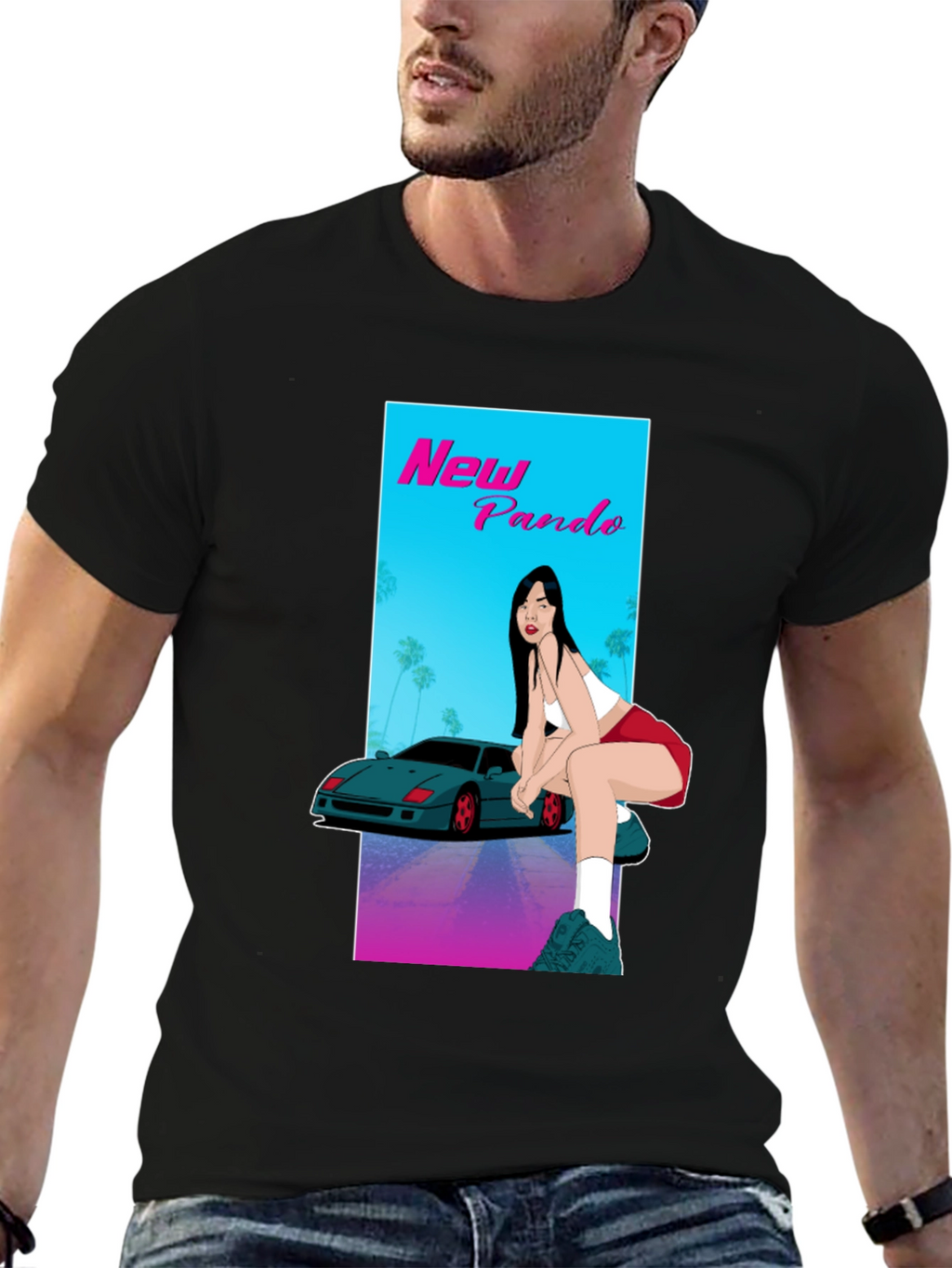 New Pando Car and Girl Graphic T-Shirt