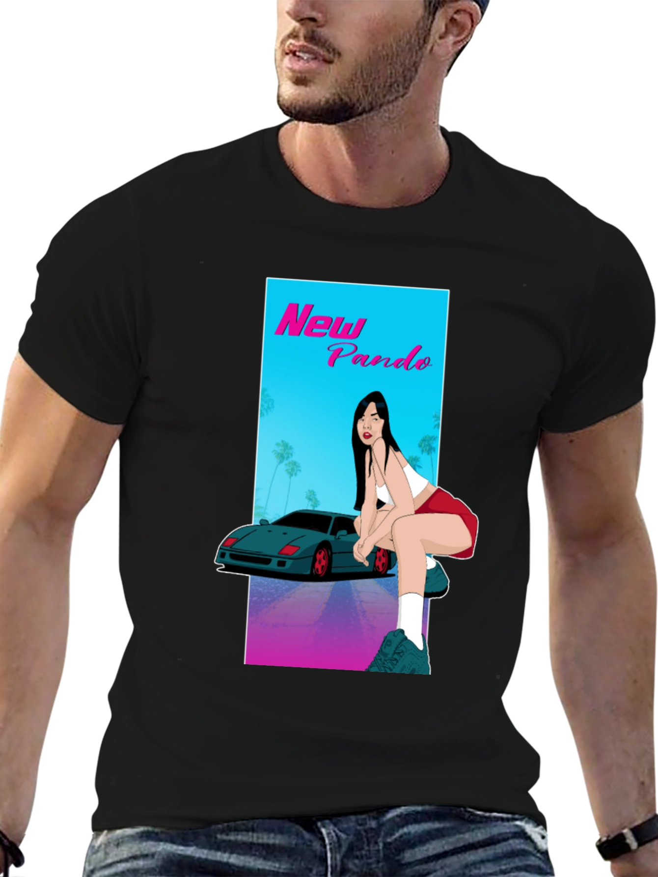 New Pando Car and Girl Graphic T-Shirt