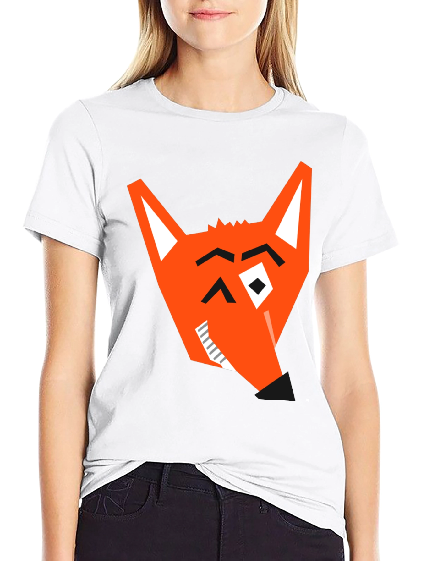 Geometric Fox Graphic Tee - Modern Black T-Shirt