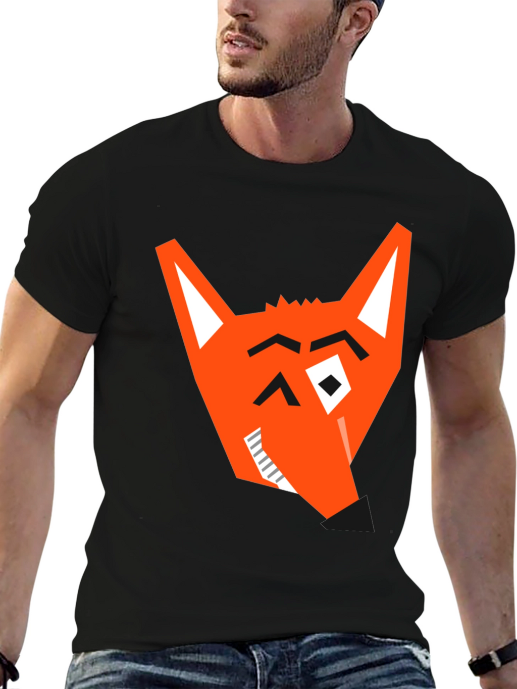Geometric Fox Graphic Tee - Modern Black T-Shirt