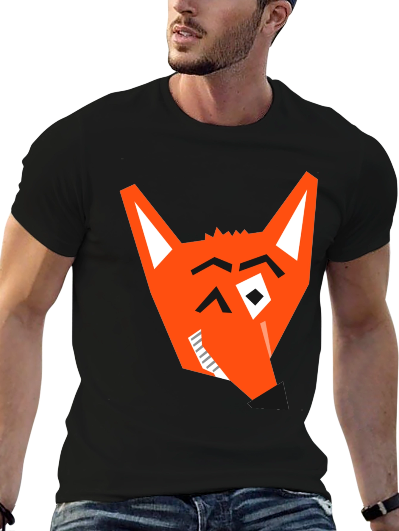 Geometric Fox Graphic Tee - Modern Black T-Shirt
