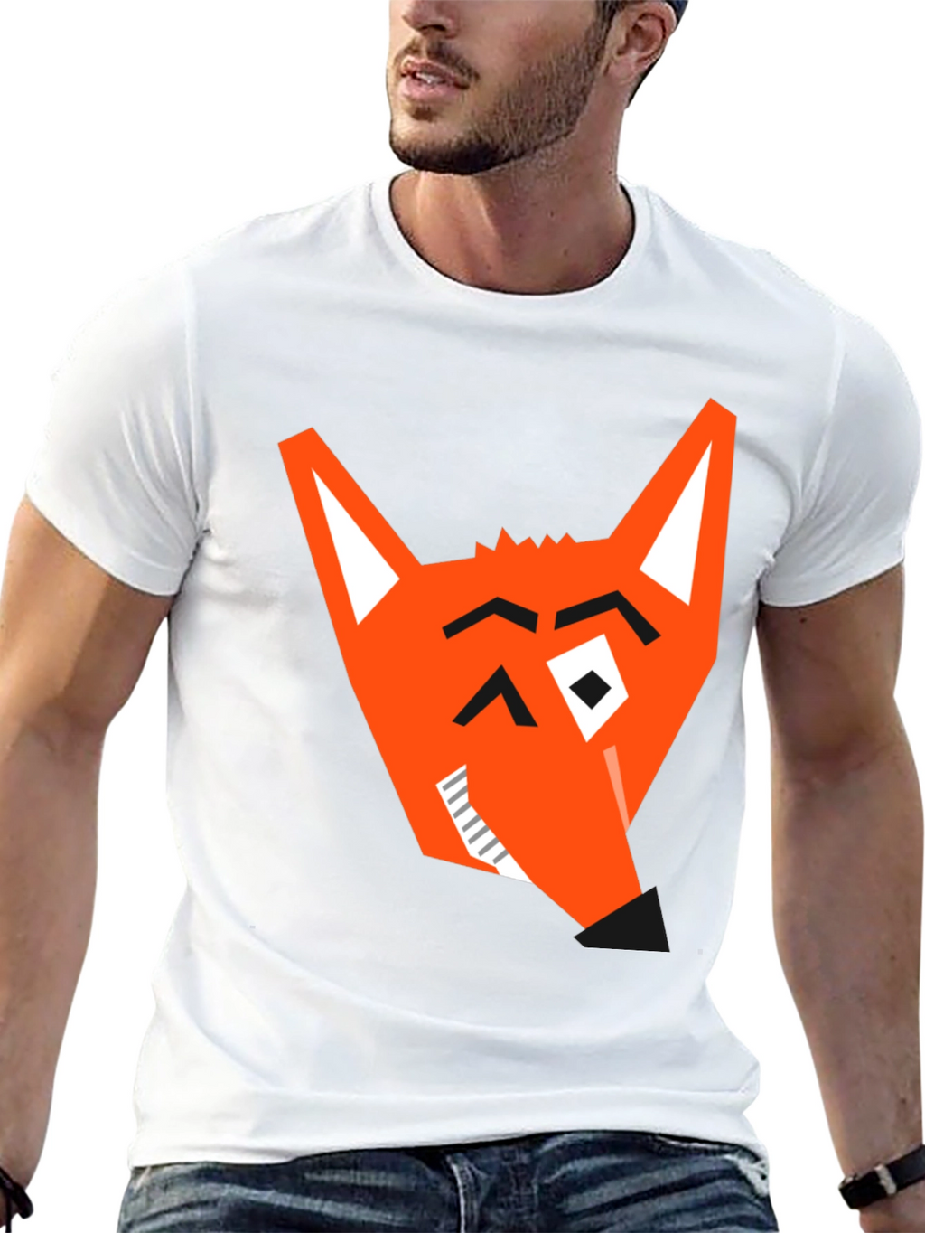 Geometric Fox Graphic Tee - Modern Black T-Shirt