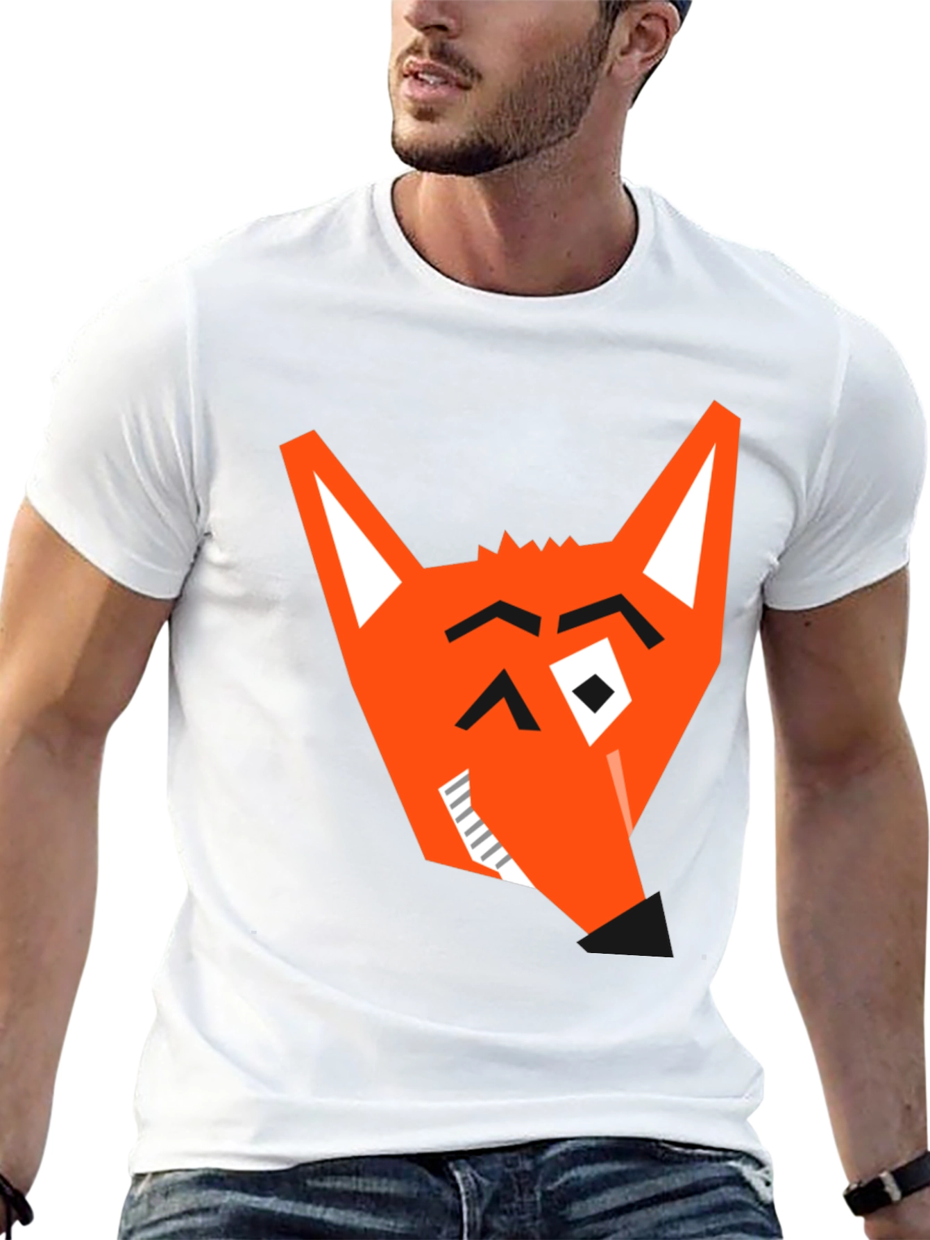 Geometric Fox Graphic Tee - Modern Black T-Shirt