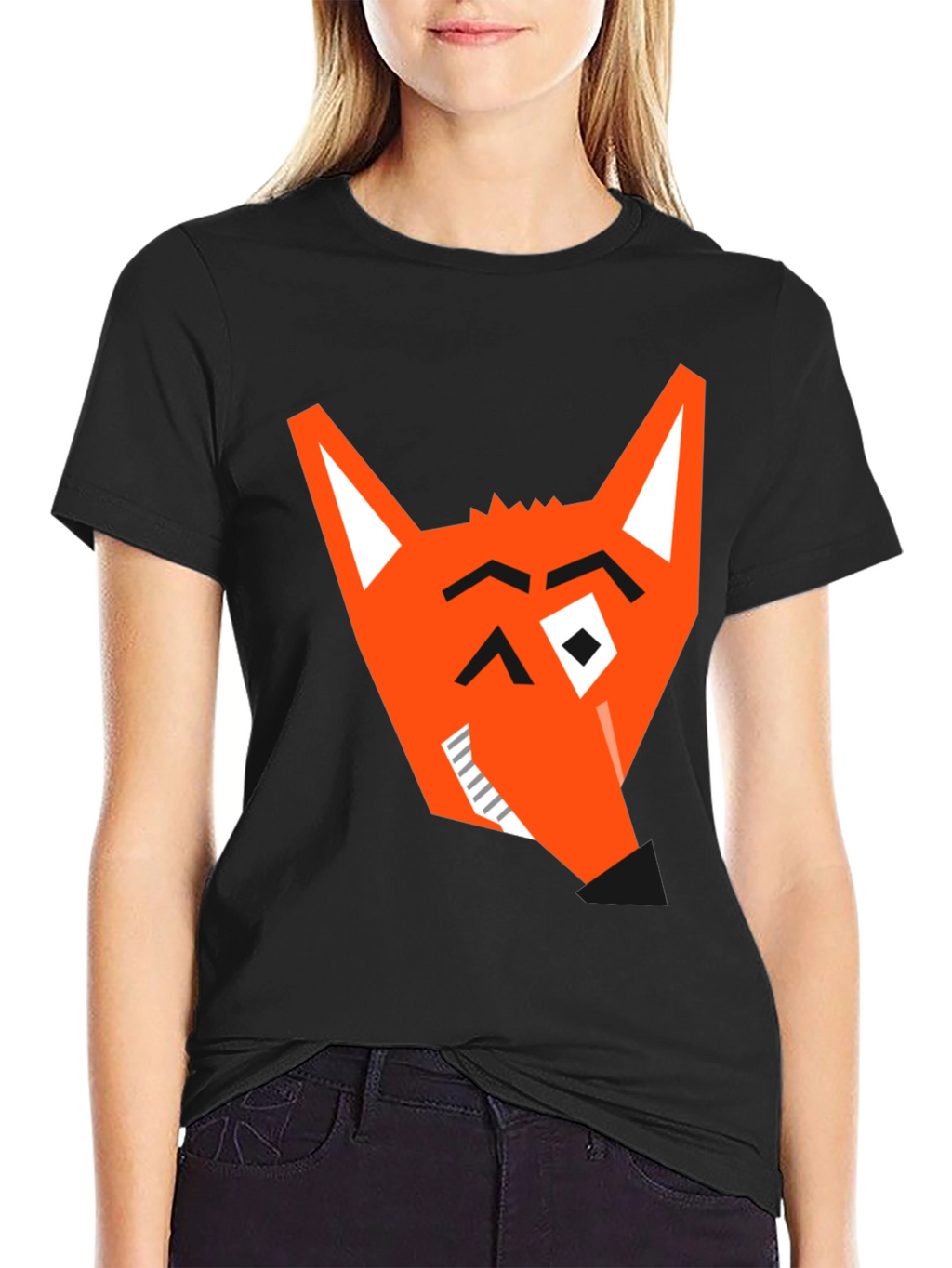Geometric Fox Graphic Tee - Modern Black T-Shirt