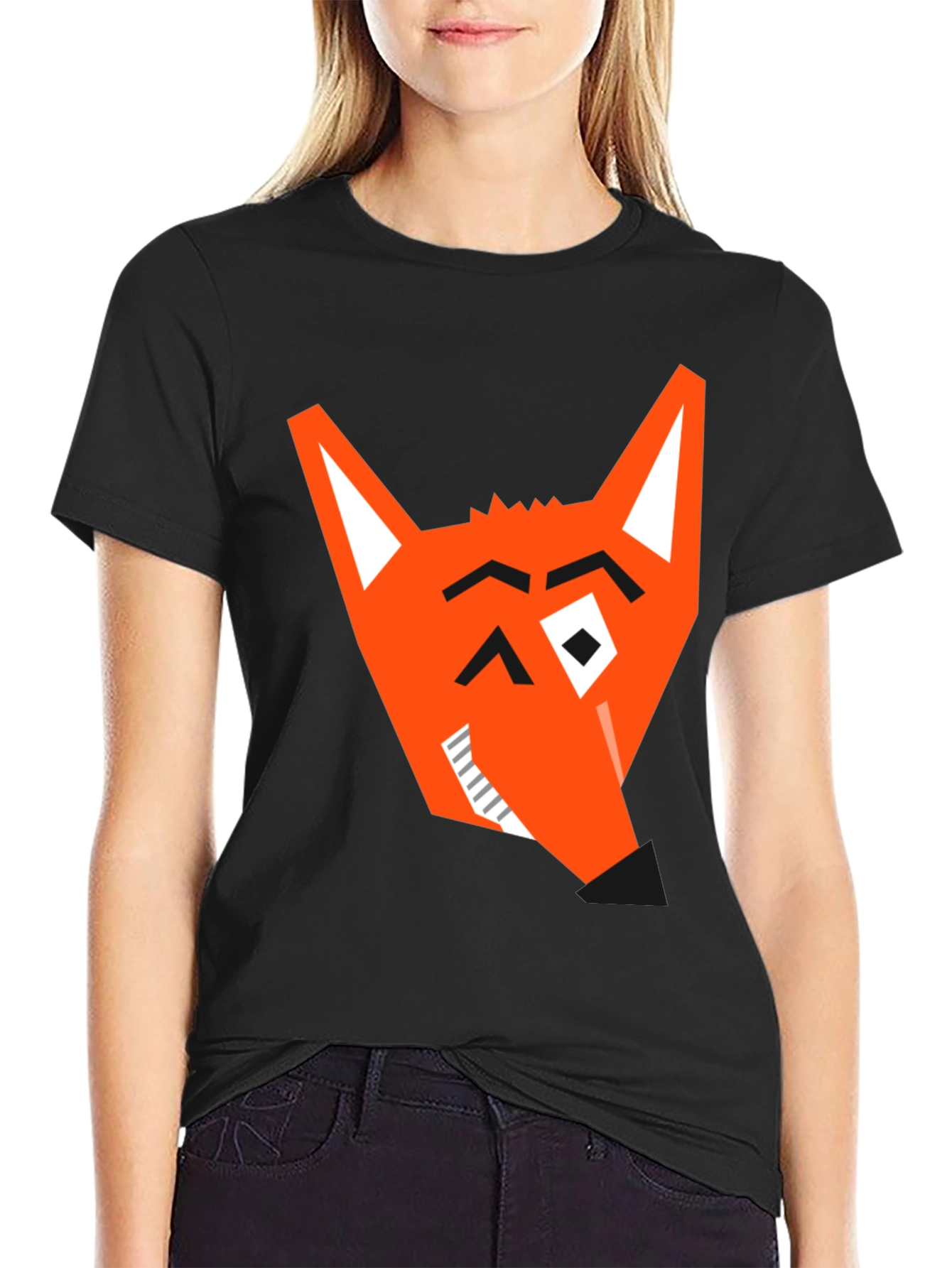 Geometric Fox Graphic Tee - Modern Black T-Shirt