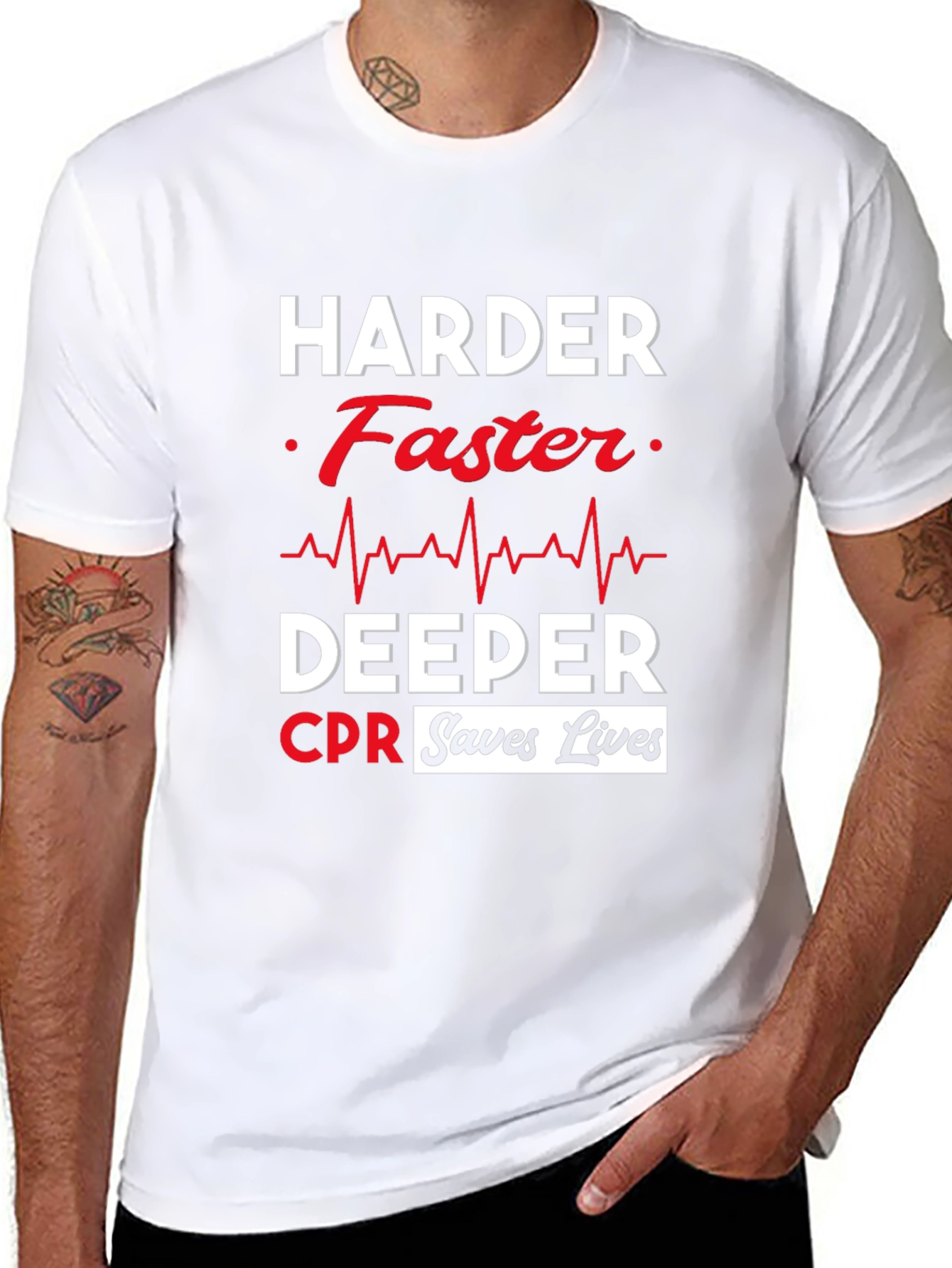Harder Faster Deeper CPR Saves Lives Black T-Shirt