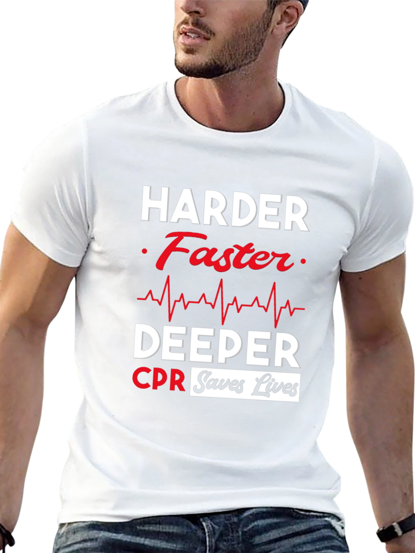 Harder Faster Deeper CPR Saves Lives Black T-Shirt
