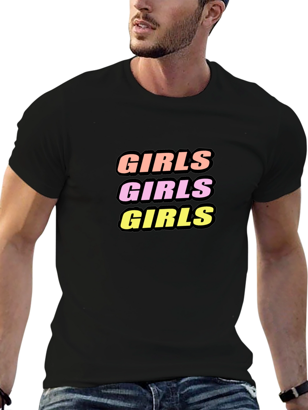 Girls Girls Girls Graphic Tee - Black