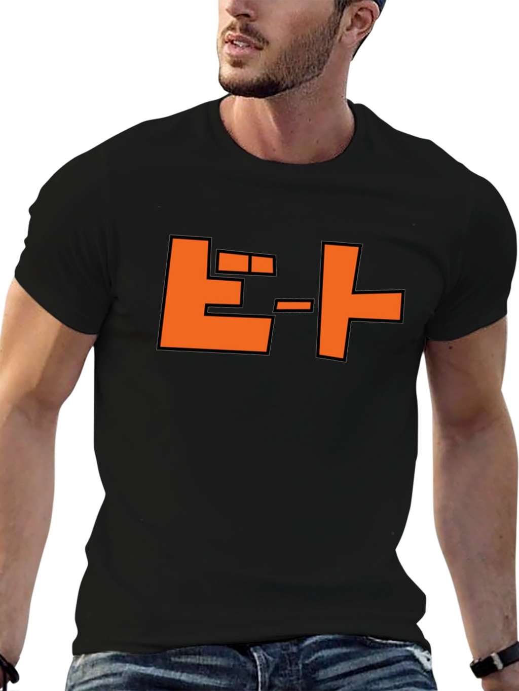 Retro Japanese Text Graphic T-Shirt - Black