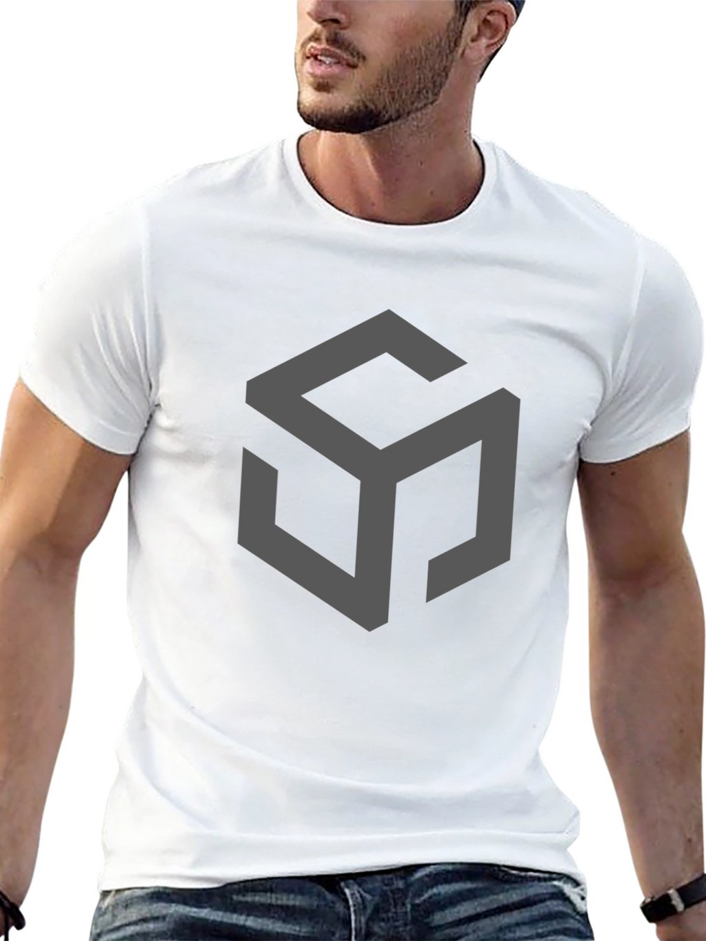 Geometric Cube Design Black T-Shirt